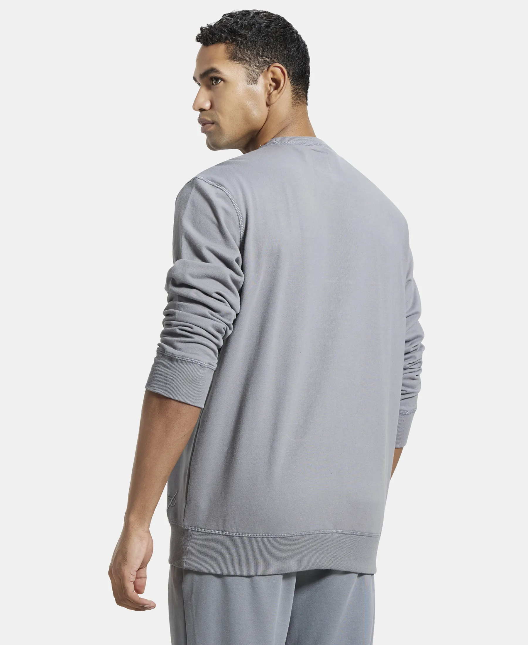 Super Combed Cotton French Terry Solid Sweatshirt with Ribbed Cuffs - Performance Grey - Image 3