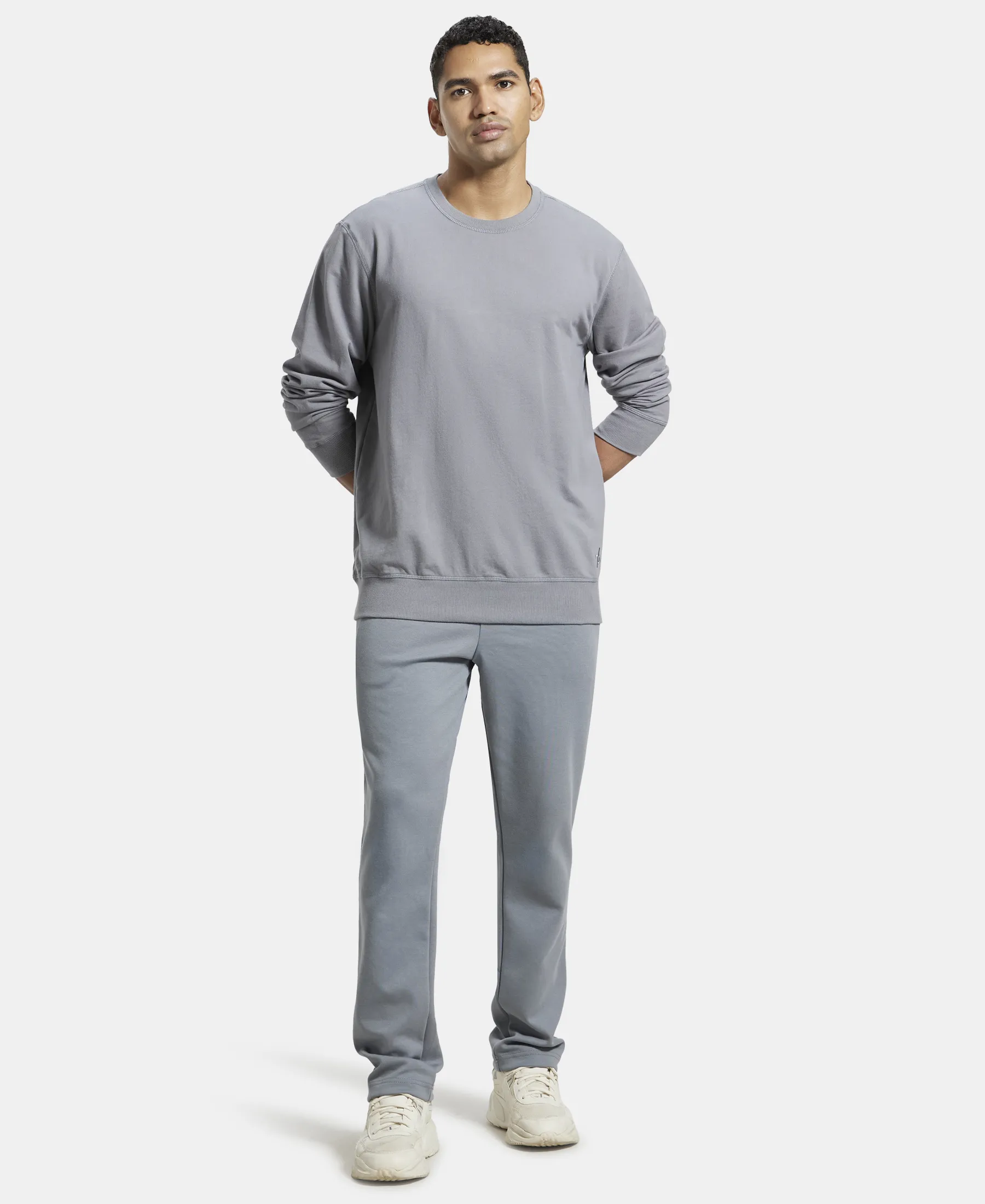 Super Combed Cotton French Terry Solid Sweatshirt with Ribbed Cuffs - Performance Grey - Image 4