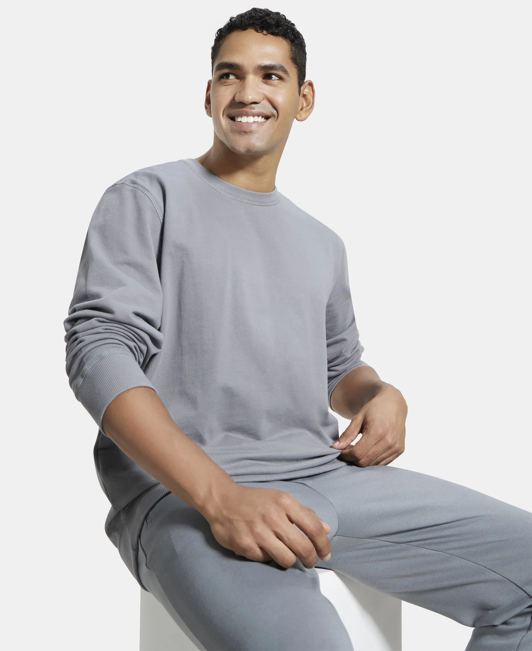 Super Combed Cotton French Terry Solid Sweatshirt with Ribbed Cuffs - Performance Grey - Image 5
