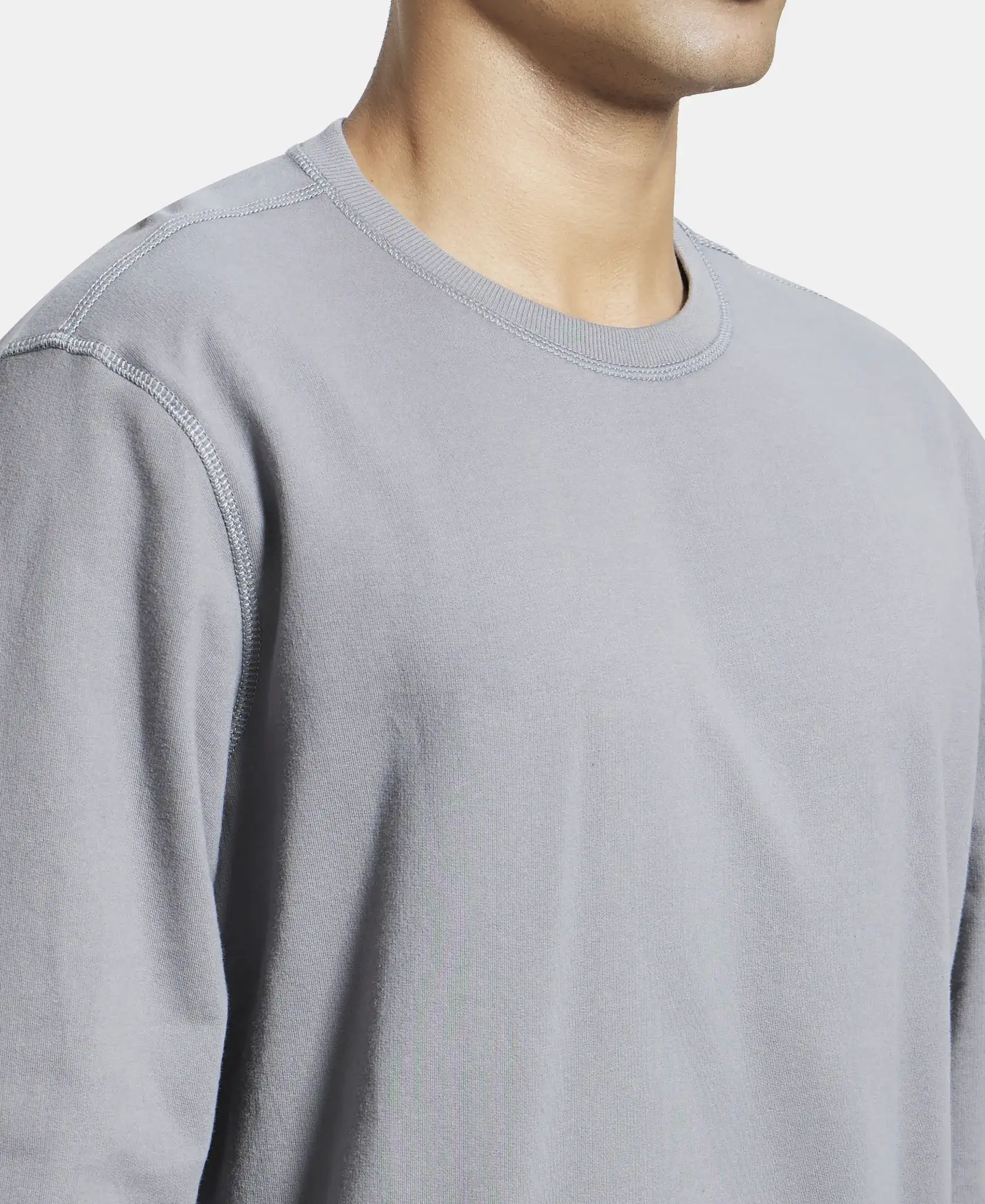 Super Combed Cotton French Terry Solid Sweatshirt with Ribbed Cuffs - Performance Grey - Image 7