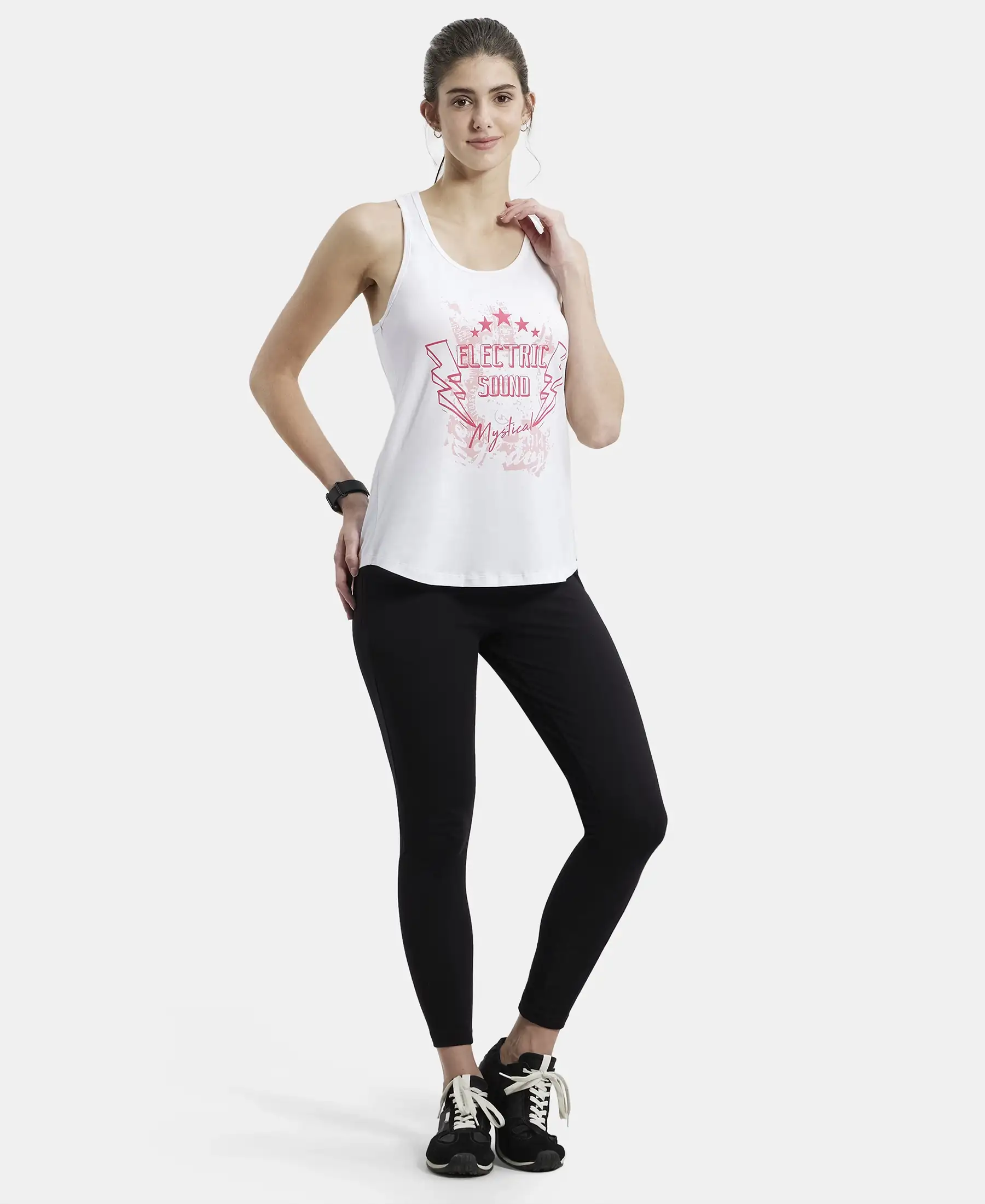 Super Combed Cotton Graphic Printed Racerback Styled Tank Top - White - Image 4