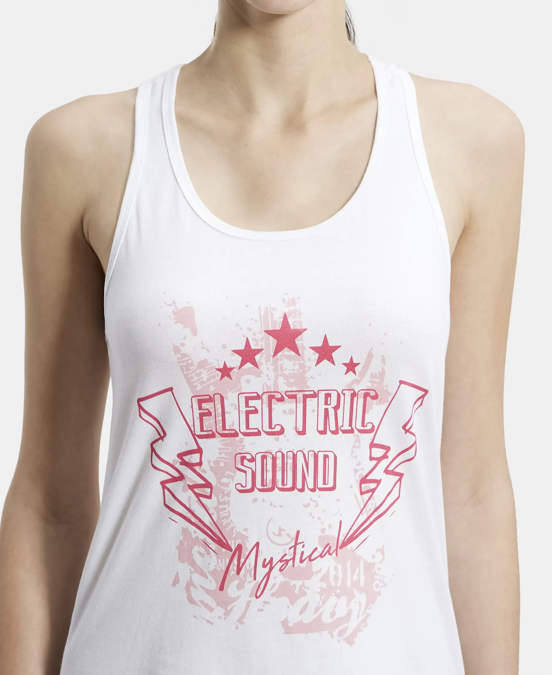 Super Combed Cotton Graphic Printed Racerback Styled Tank Top - White - Image 6