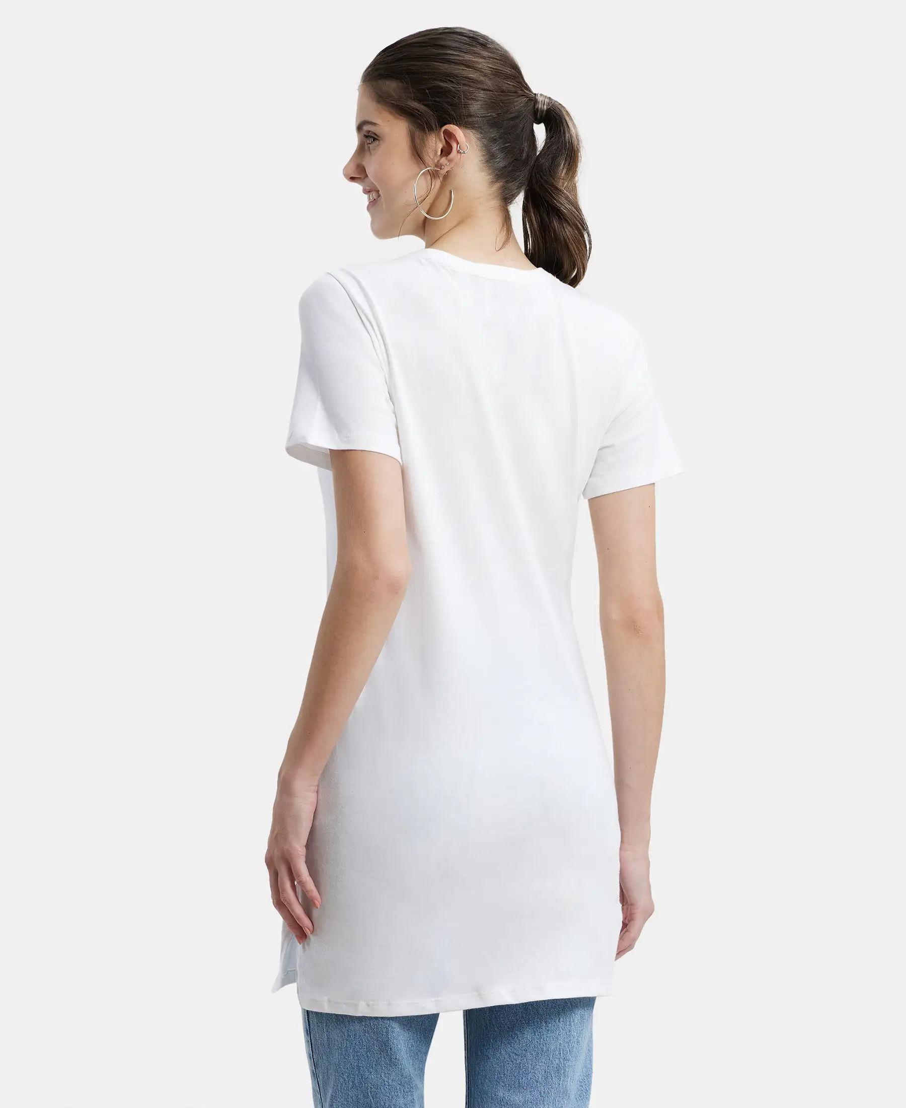 Super Combed Cotton Relaxed Fit Graphic Printed Half Sleeve Long Length T-Shirt - White Assorted Prints - Image 3