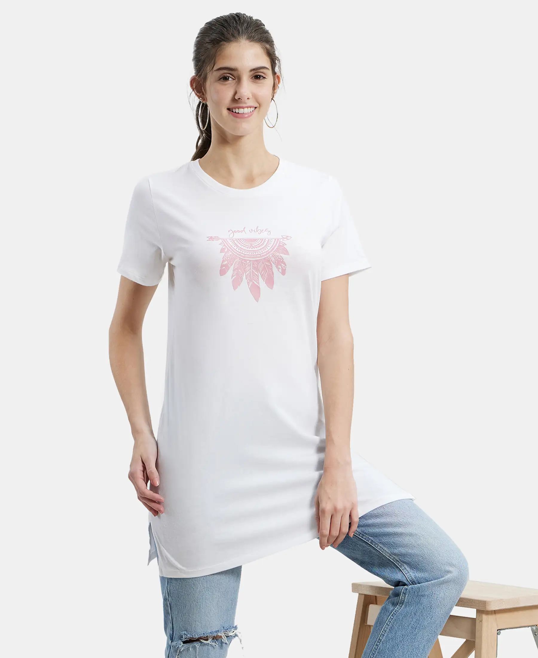 Super Combed Cotton Relaxed Fit Graphic Printed Half Sleeve Long Length T-Shirt - White Assorted Prints - Image 5