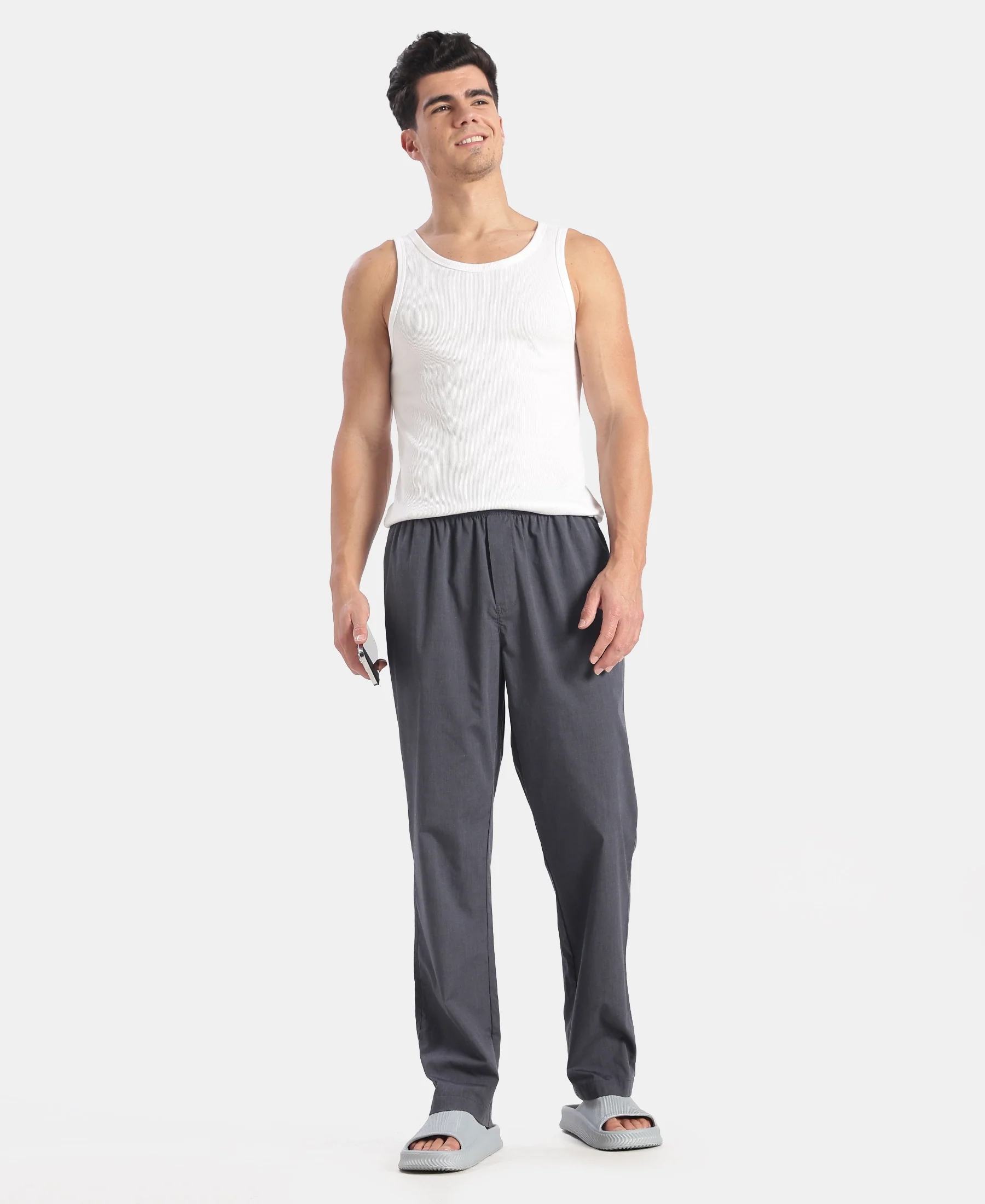 Super Combed Cotton Relaxed Fit Pyjama with Side Pockets - Black Chambray - Image 4