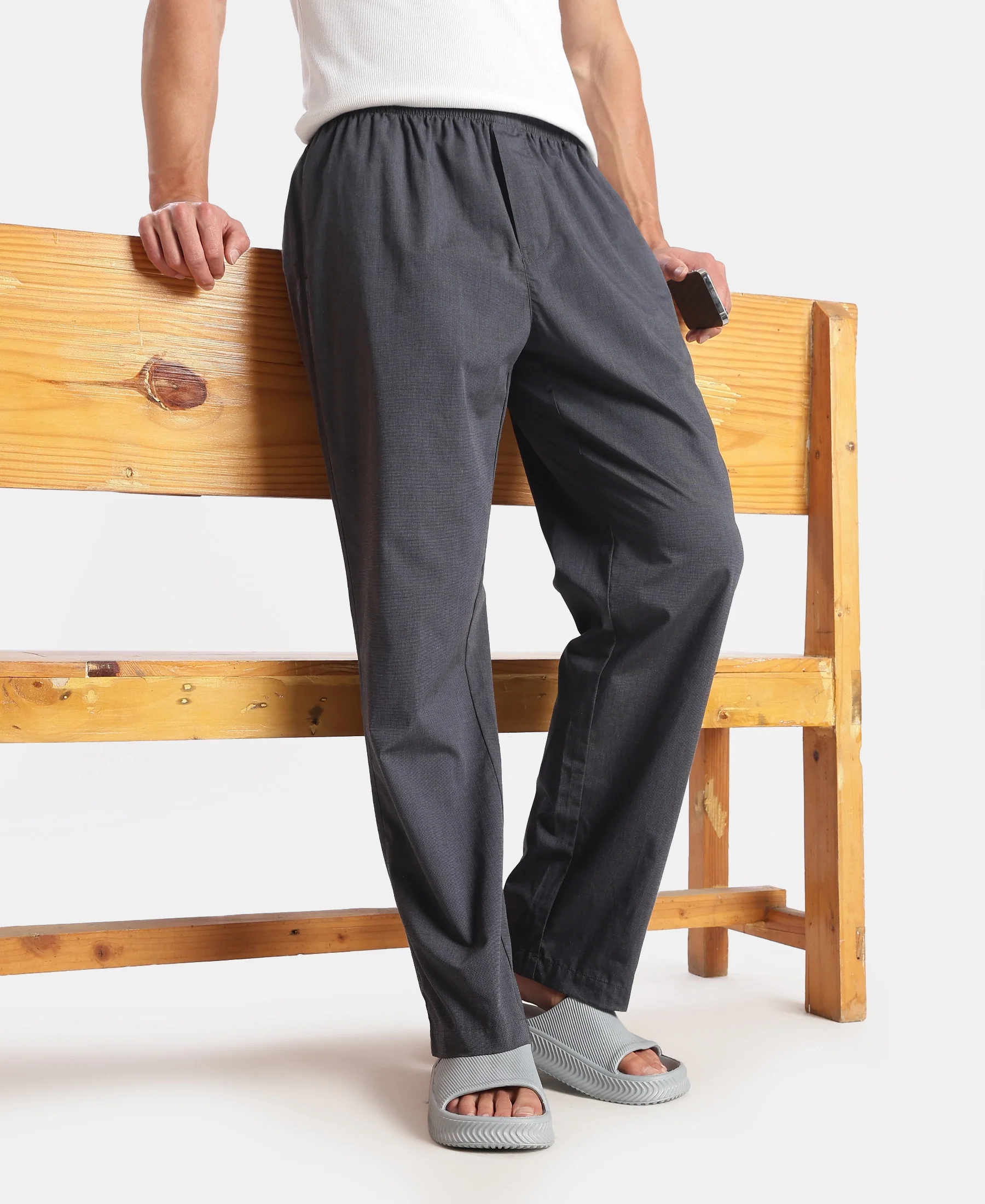 Super Combed Cotton Relaxed Fit Pyjama with Side Pockets - Black Chambray - Image 5