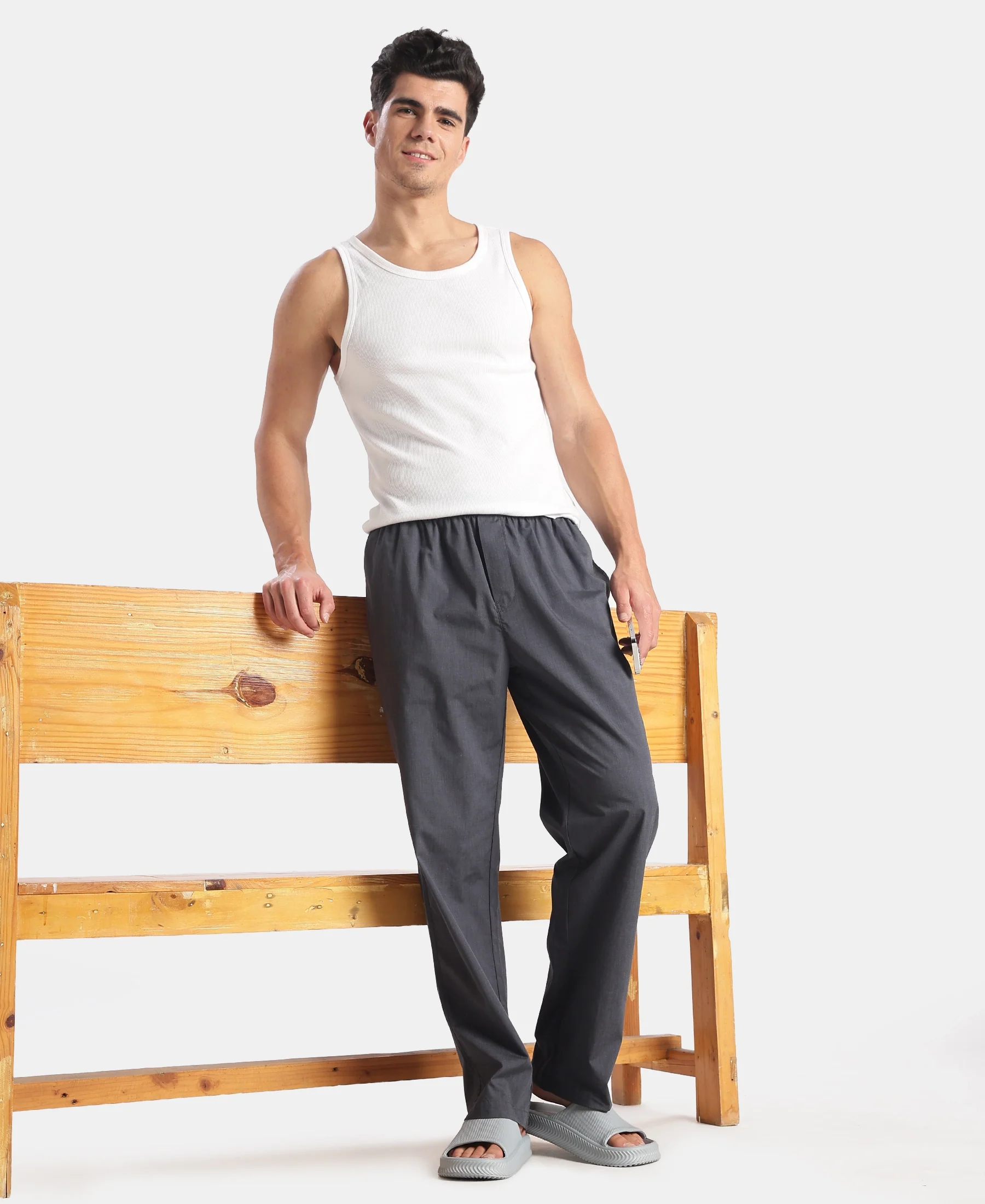 Super Combed Cotton Relaxed Fit Pyjama with Side Pockets - Black Chambray - Image 6