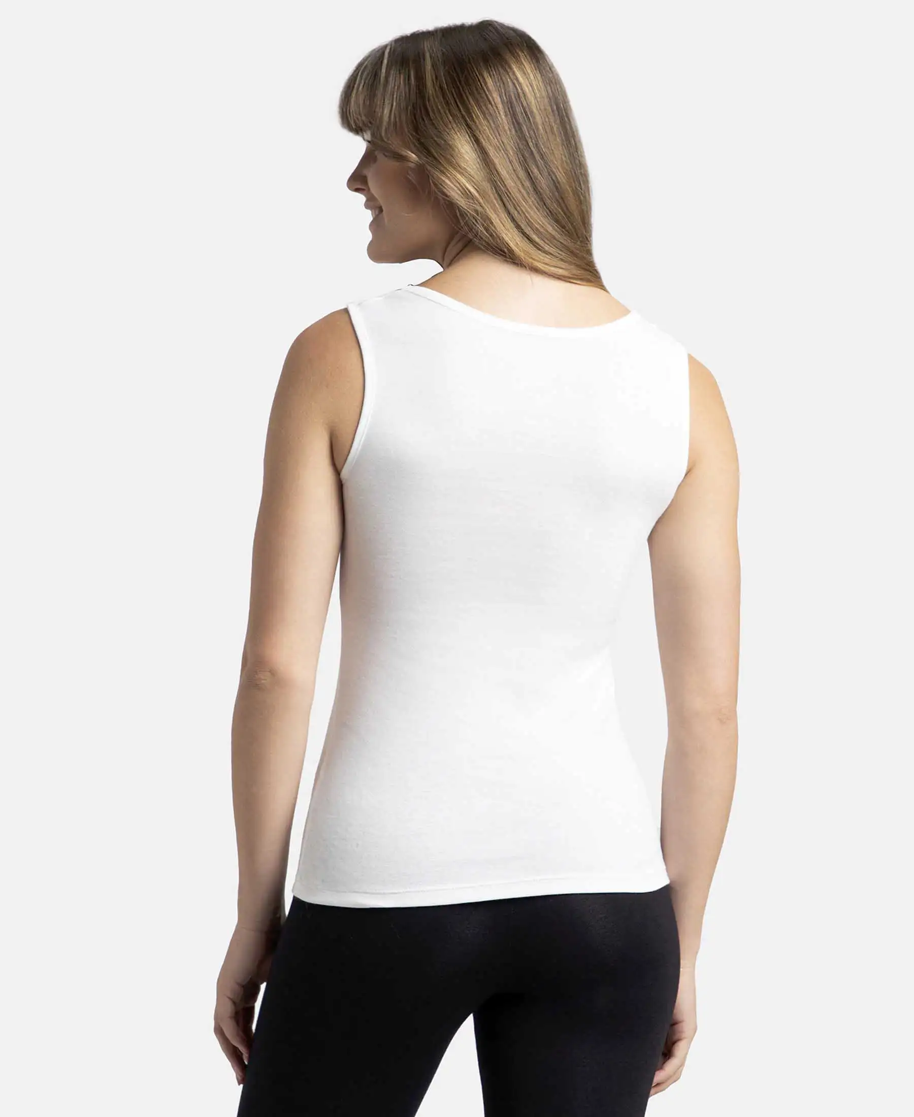 Super Combed Cotton Rib Fabric Slim Fit Solid Tank Top - White - Image 3