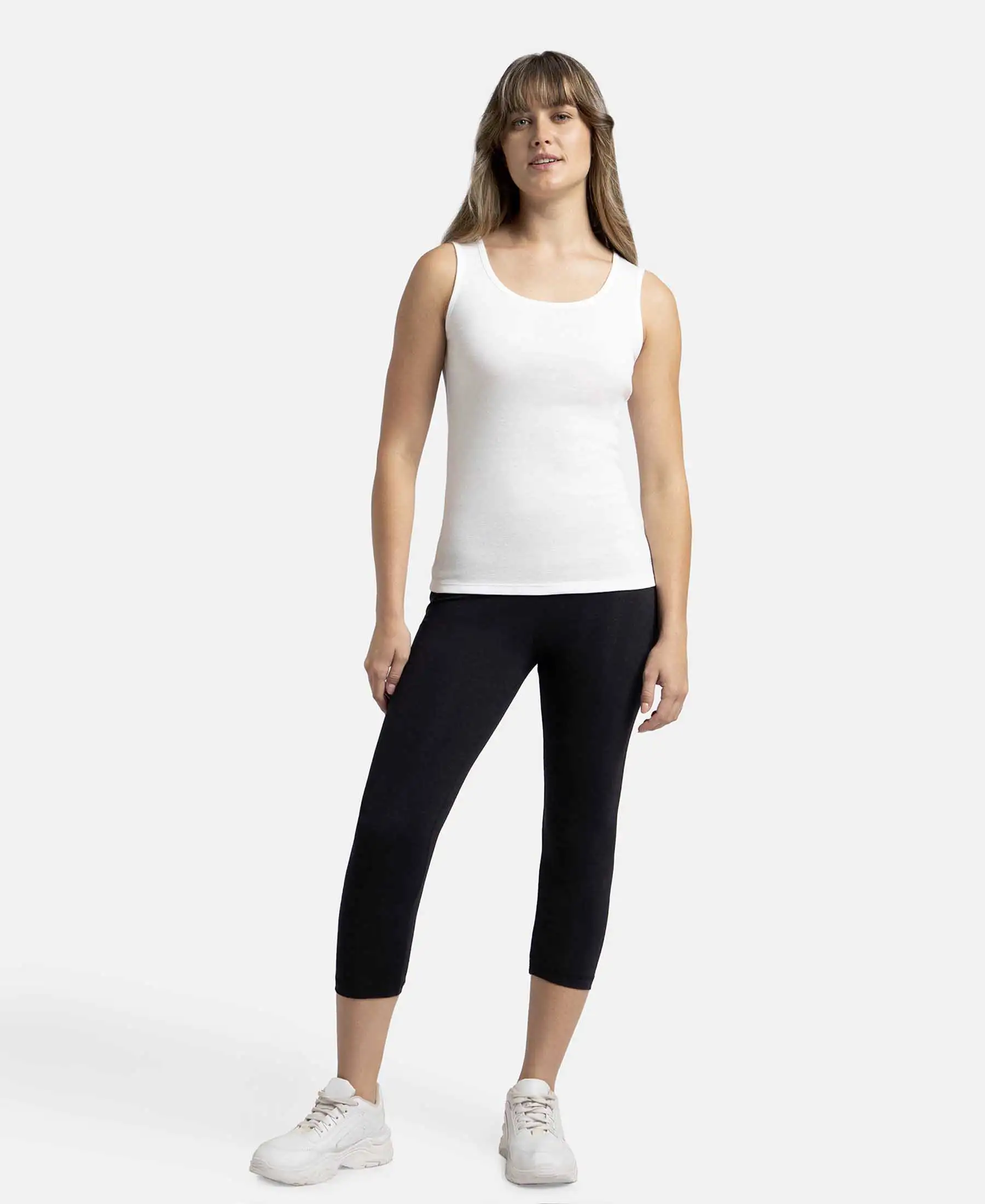 Super Combed Cotton Rib Fabric Slim Fit Solid Tank Top - White - Image 4