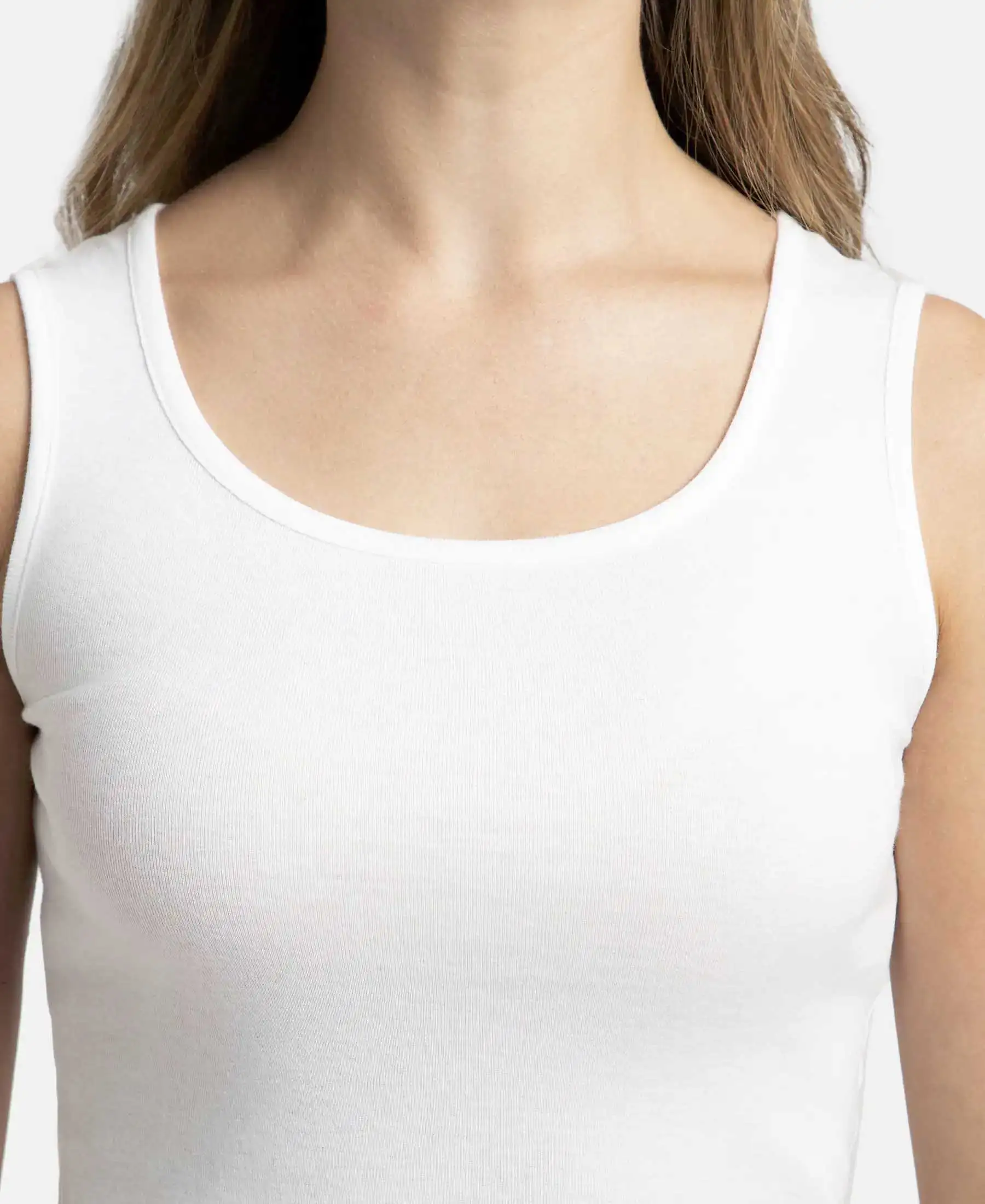 Super Combed Cotton Rib Fabric Slim Fit Solid Tank Top - White - Image 7