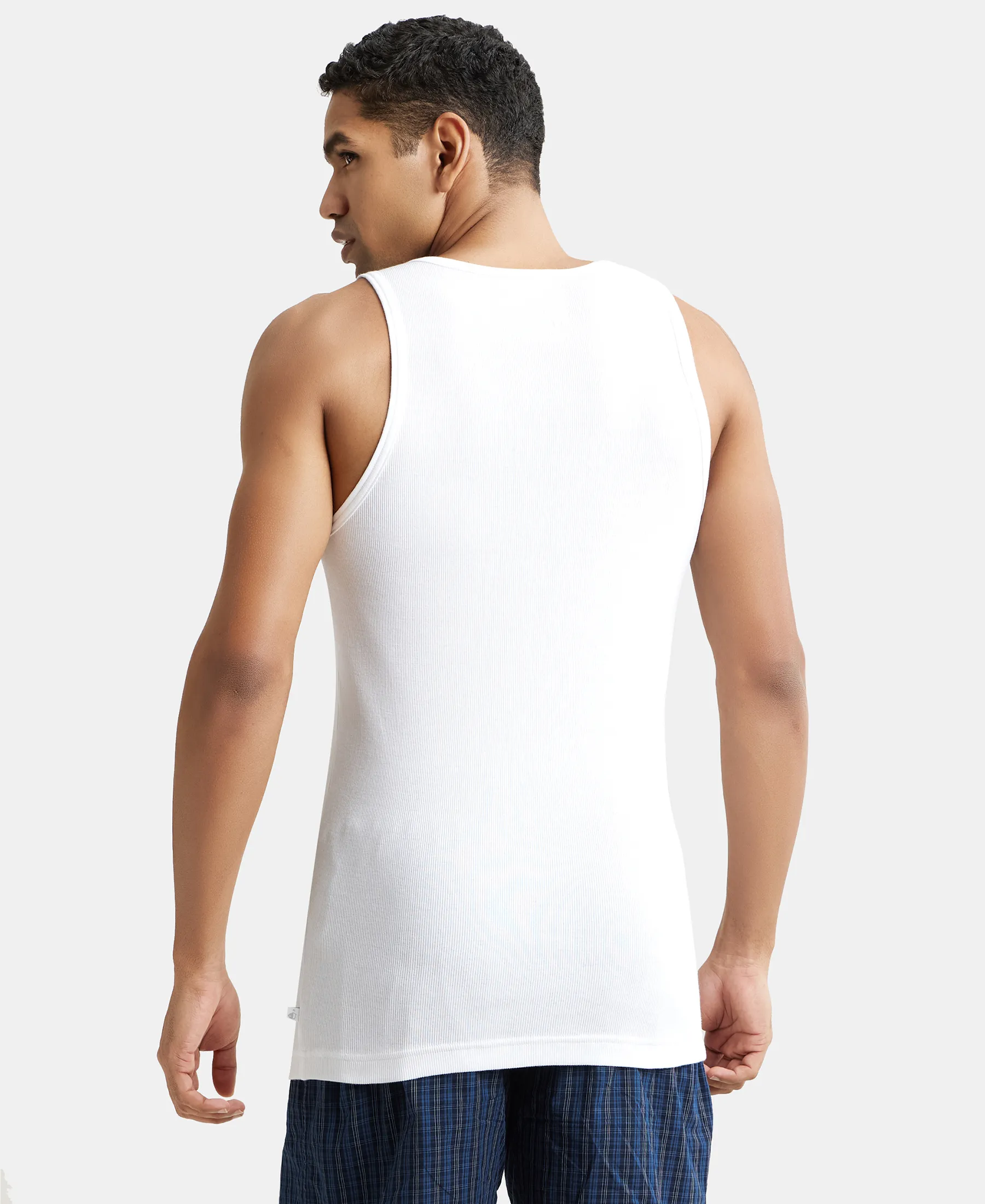 Super Combed Cotton Rib Round Neck Sleeveless Vest with StayFresh Properties - White (Pack of 2) - Image 3