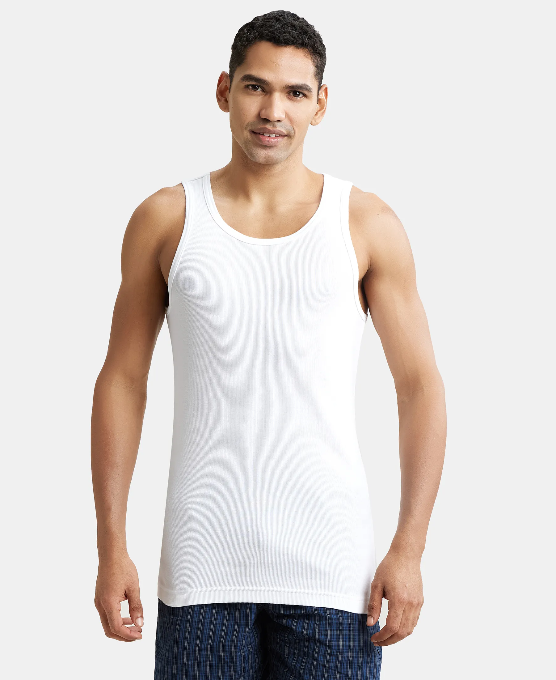 Super Combed Cotton Rib Round Neck Sleeveless Vest with StayFresh Properties - White (Pack of 2) - Image 7