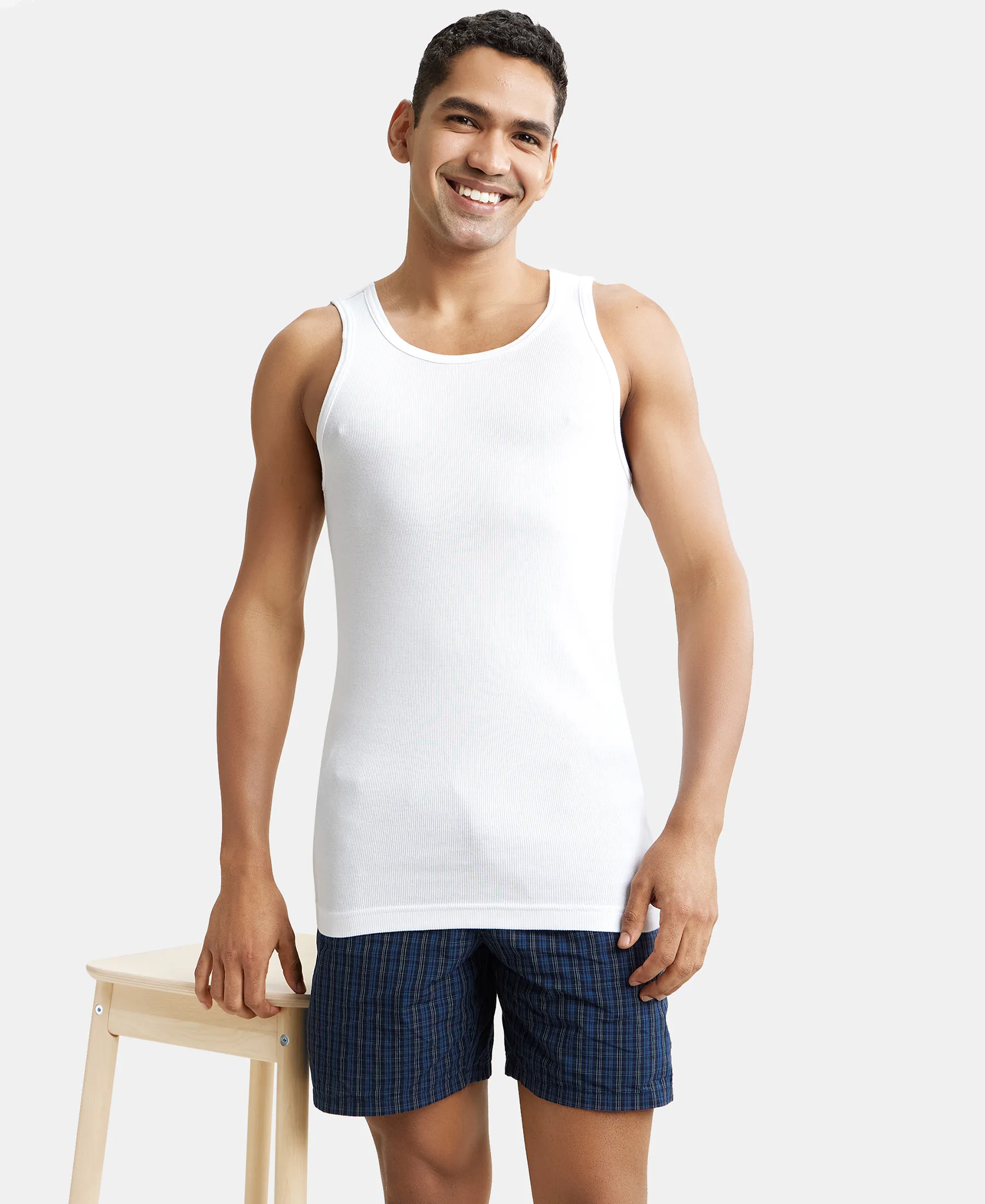 Super Combed Cotton Rib Round Neck Sleeveless Vest with StayFresh Properties - White (Pack of 2) - Image 8