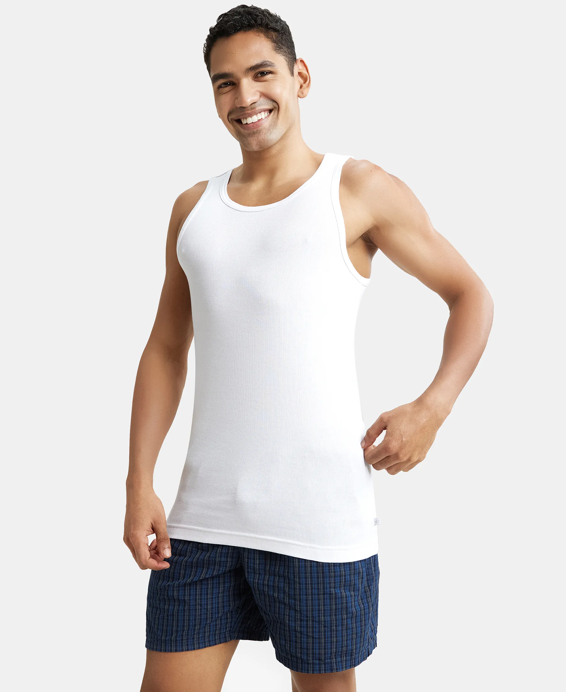 Super Combed Cotton Rib Round Neck Sleeveless Vest with StayFresh Properties - White (Pack of 2) - Image 9
