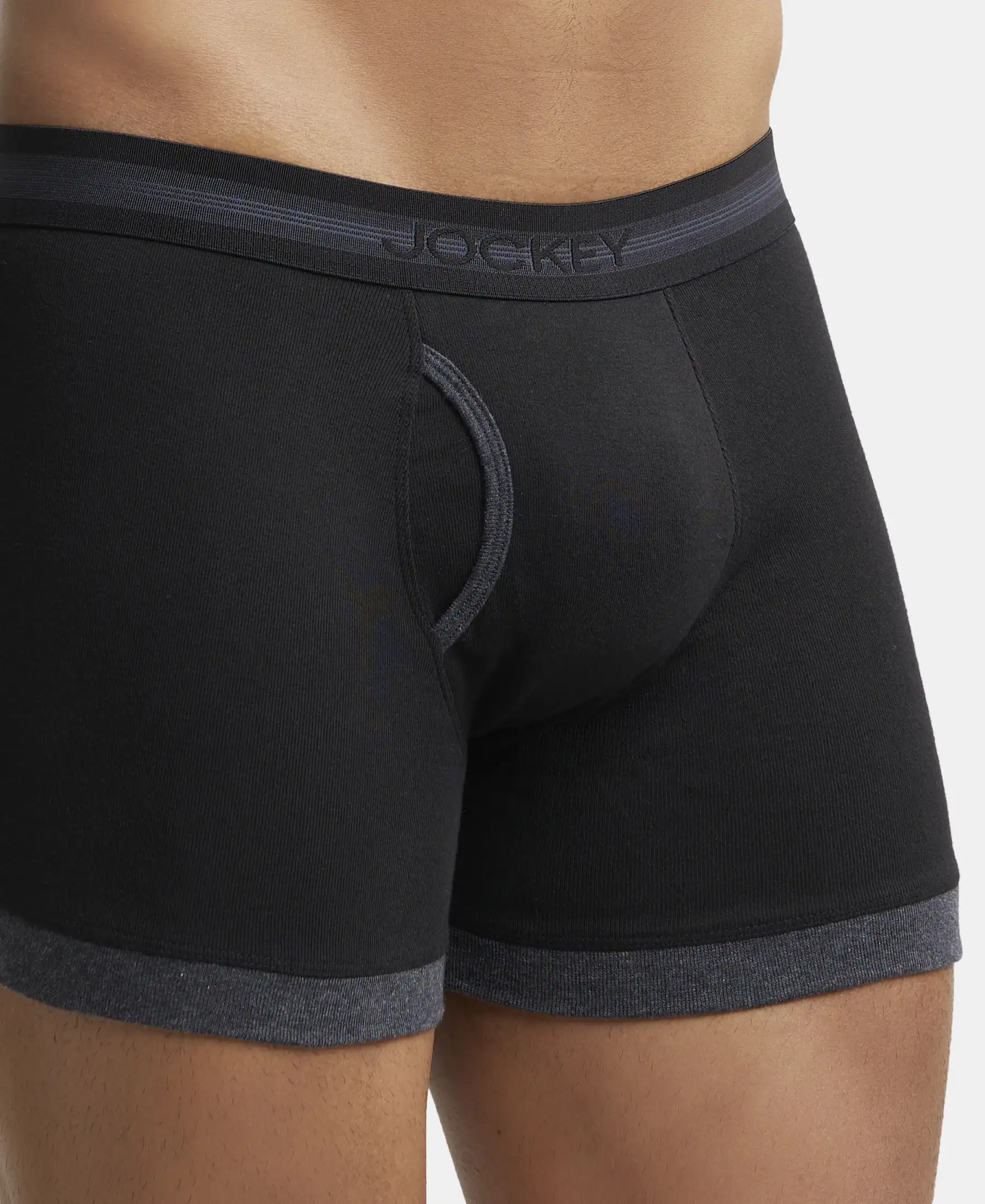 Super Combed Cotton Rib Solid Boxer Brief with StayFresh Treatment - Black & Black Melange (Pack of 2) - Image 7