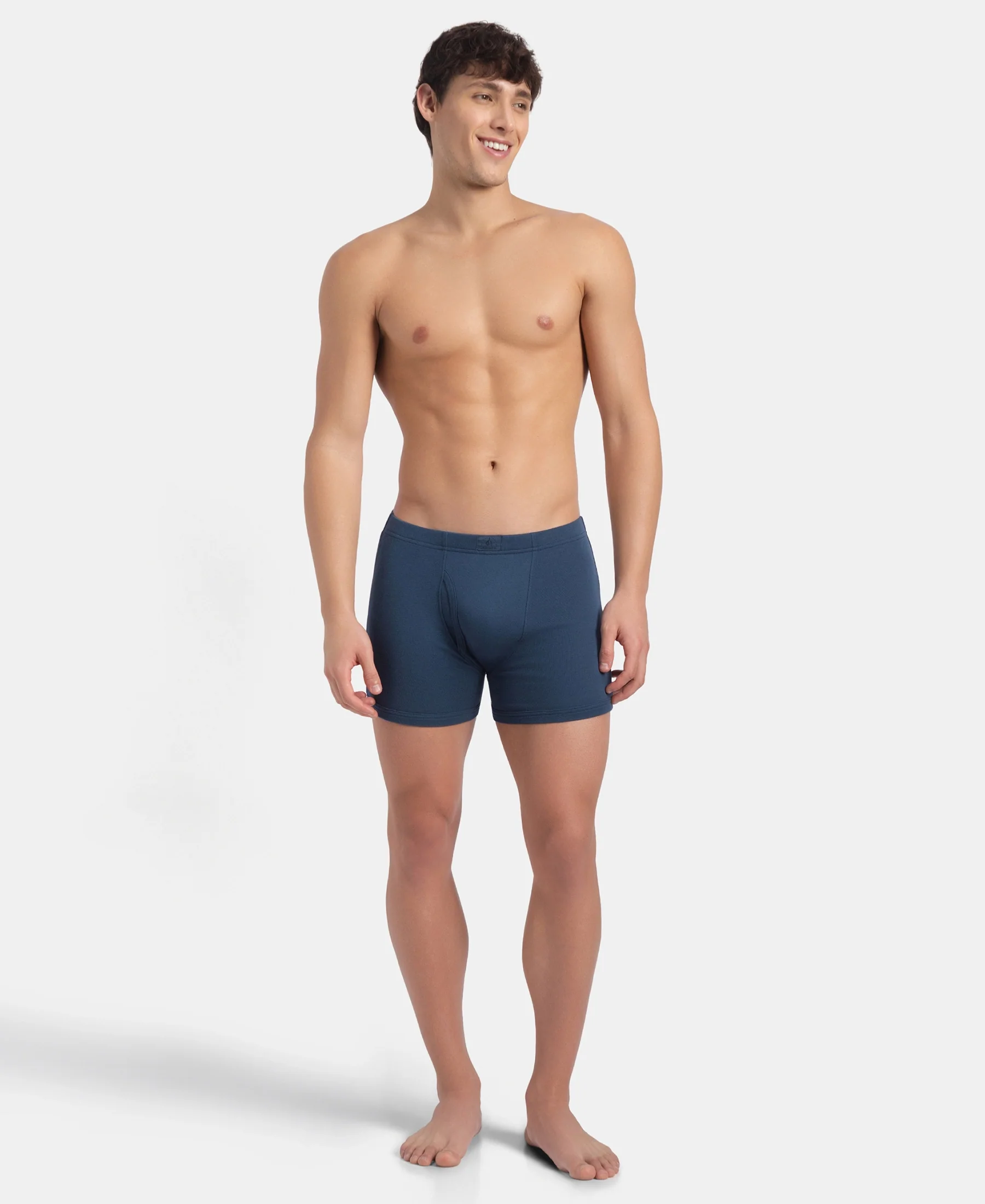 Super Combed Cotton Rib Solid Boxer Brief with Ultrasoft and Durable Waistband - Dark Denim - Image 4
