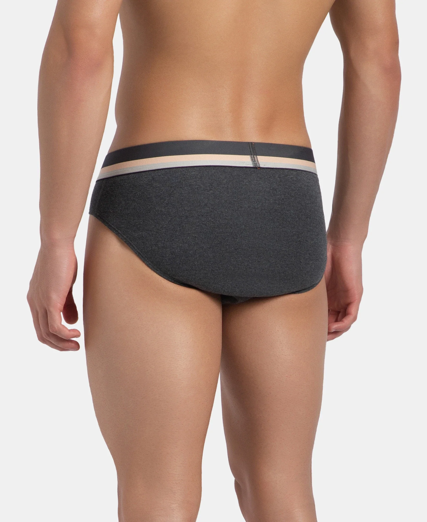 Super Combed Cotton Rib Solid Brief with Ultrasoft Waistband - Charcoal Melange - Image 3