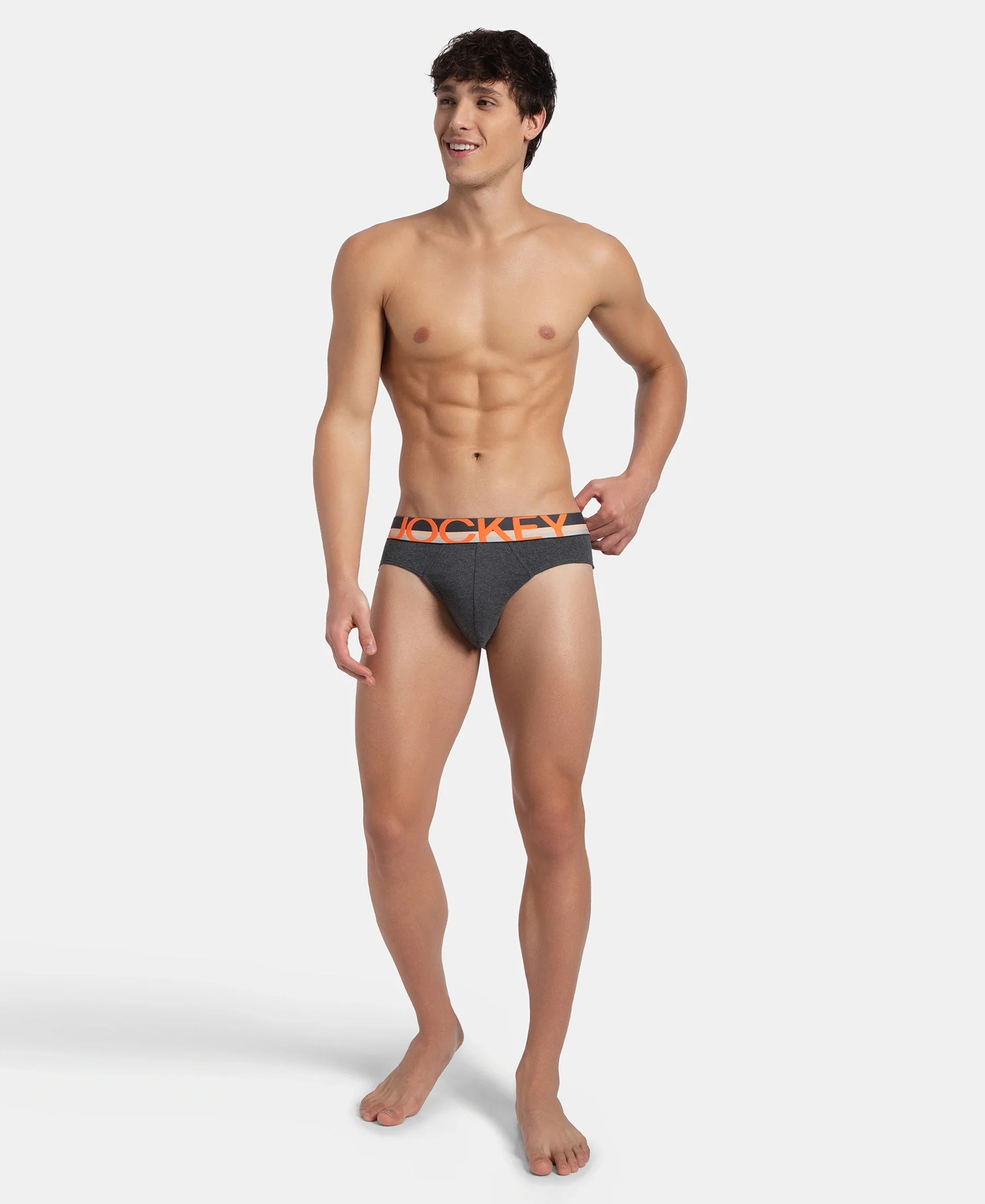 Super Combed Cotton Rib Solid Brief with Ultrasoft Waistband - Charcoal Melange - Image 4