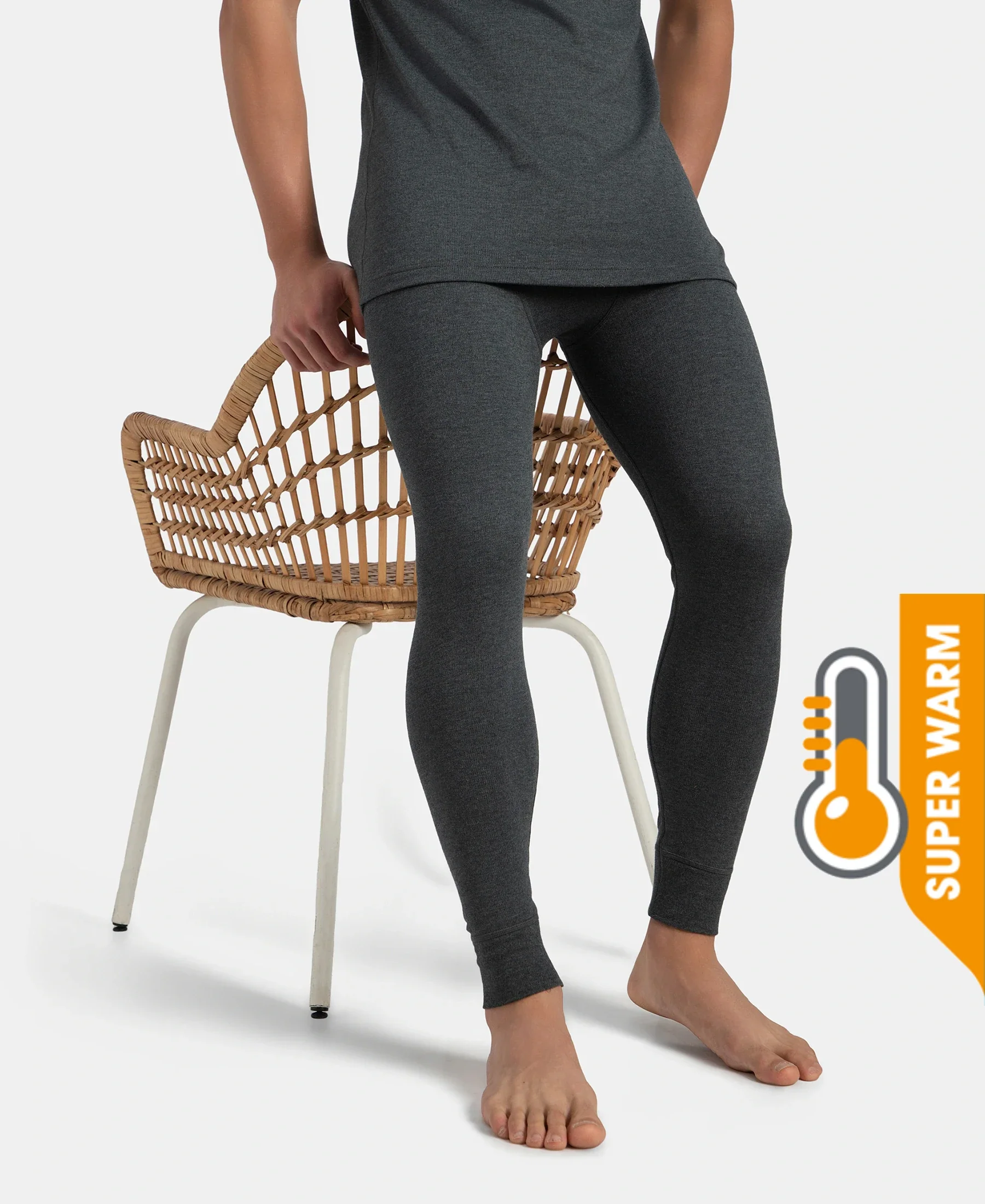 Super Warm Super Combed Cotton Rich Brushed Fabric Thermal Long John with StayWarm Technology - Charcoal Melange - Image 5