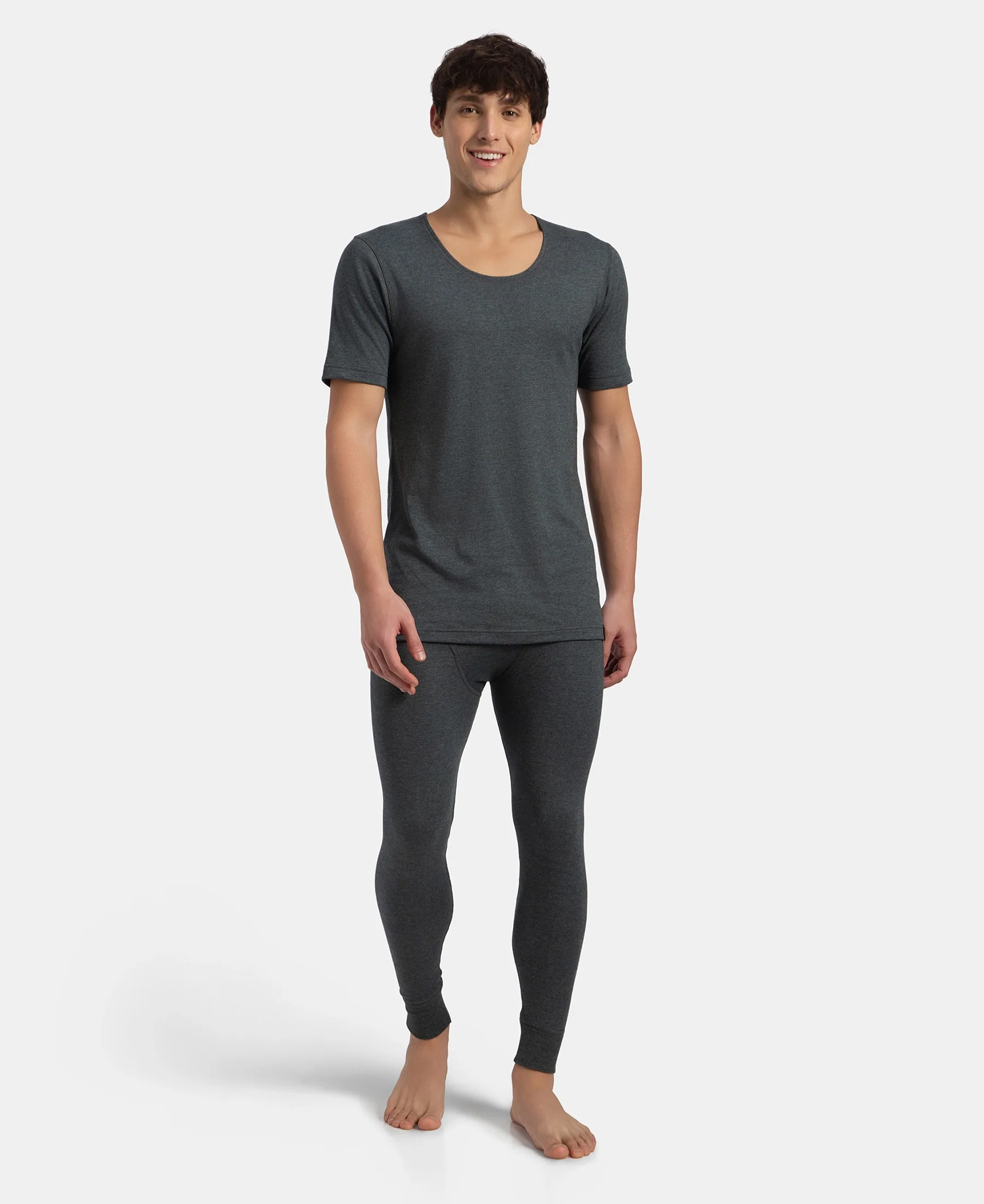 Super Warm Super Combed Cotton Rich Brushed Fabric Thermal Long John with StayWarm Technology - Charcoal Melange - Image 6