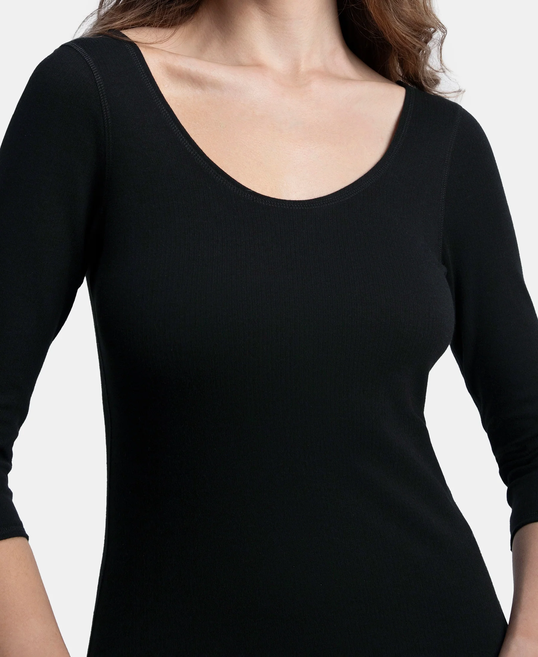 Super Warmth Super Combed Cotton Rich Brushed Three Quarter Sleeve Thermal Top with StayWarm Technology - Black - Image 7