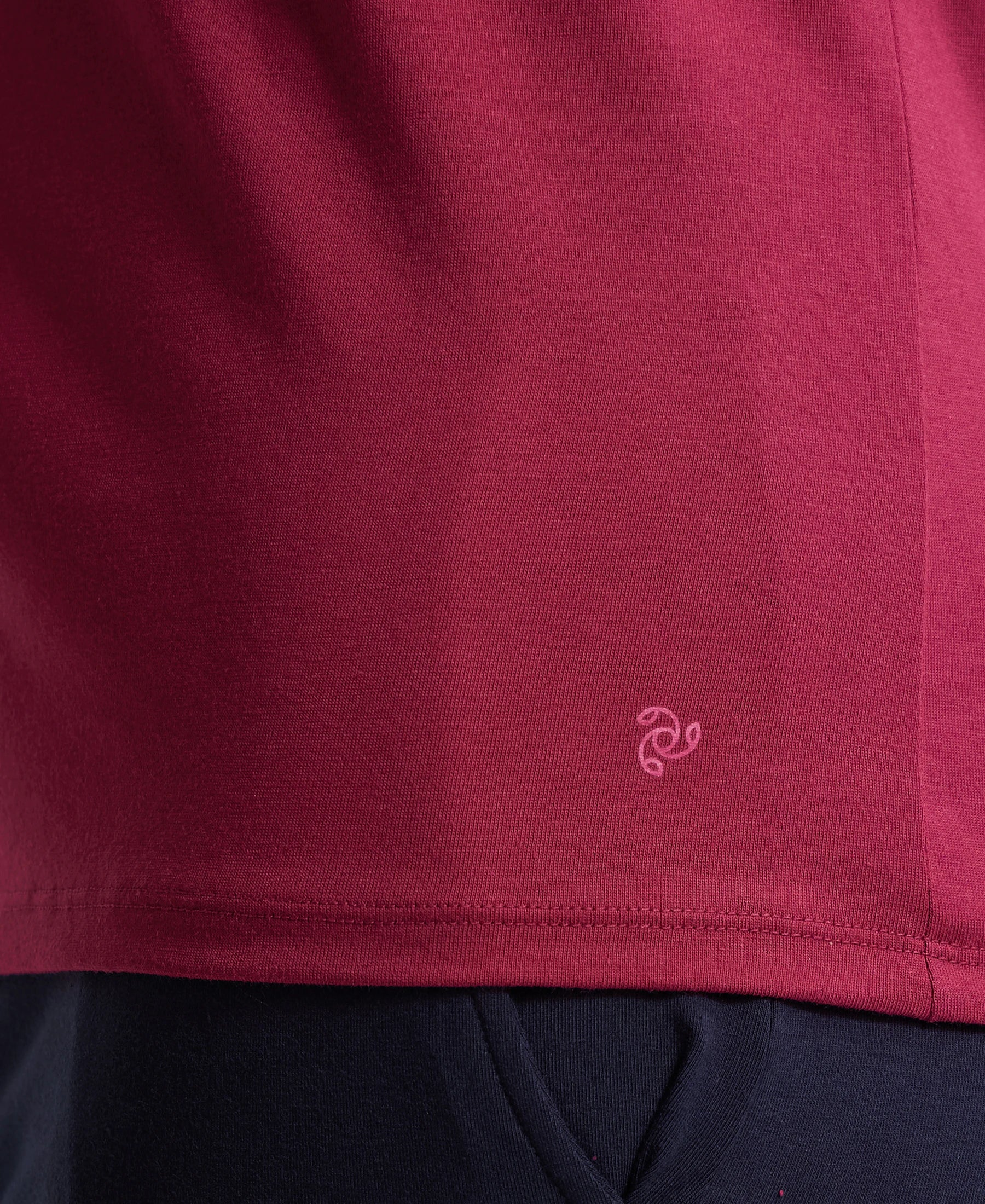 Super Combed Cotton Rich Fabric Relaxed Fit V-Neck Half Sleeve T-Shirt - Red Plum - Image 7