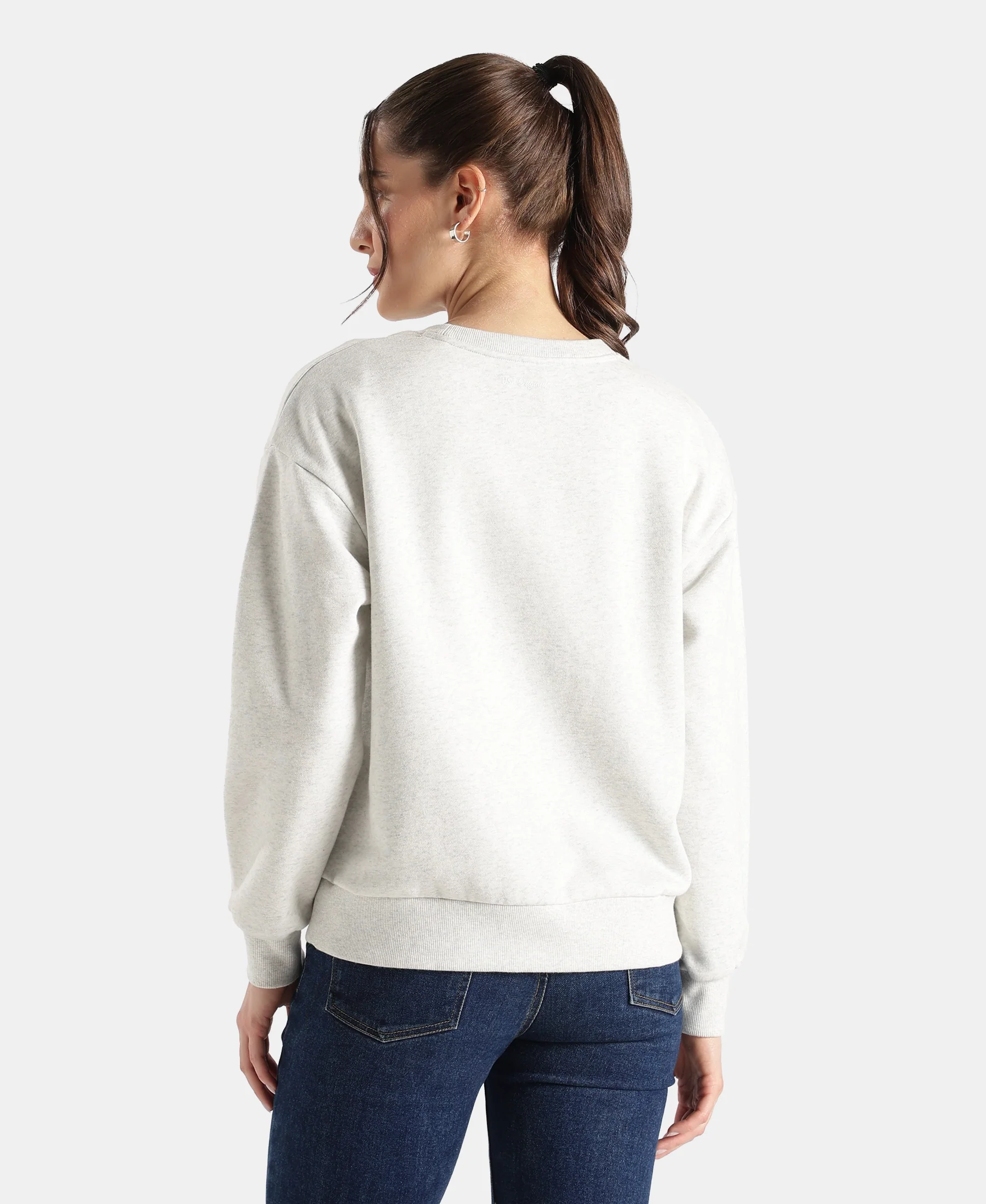 Super Combed Cotton Rich Fleece Fabric Oversized Printed Sweatshirt with StayWarm Tech - Off White Melange - Image 3