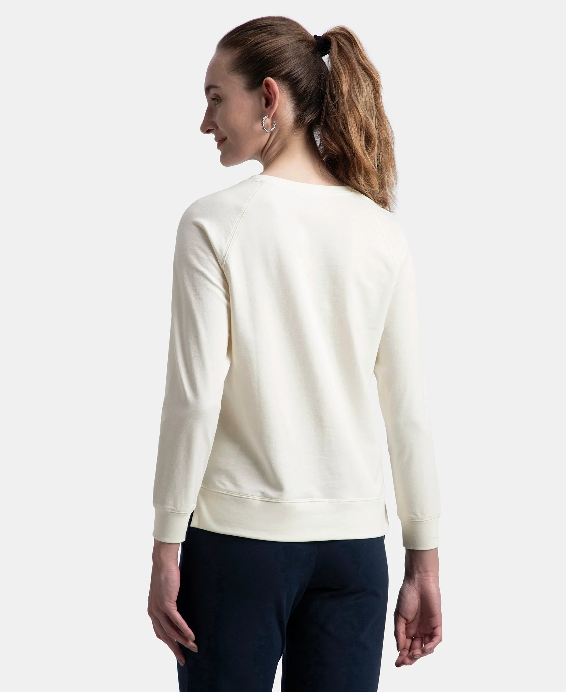 Super Combed Cotton Rich French Terry Fabric Solid Sweatshirt with Raglan Sleeve Styling - Cannoli Cream - Image 3