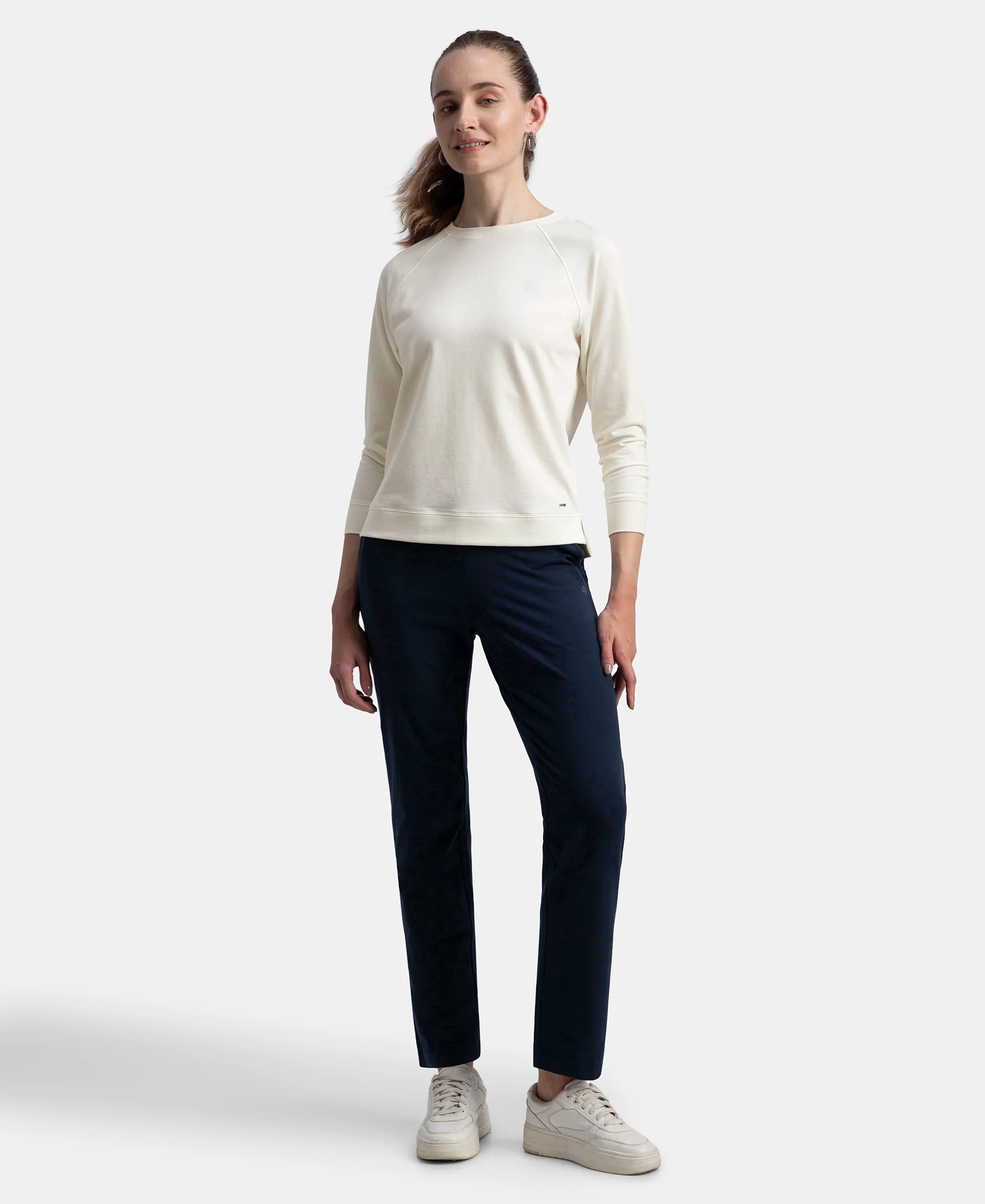 Super Combed Cotton Rich French Terry Fabric Solid Sweatshirt with Raglan Sleeve Styling - Cannoli Cream - Image 4