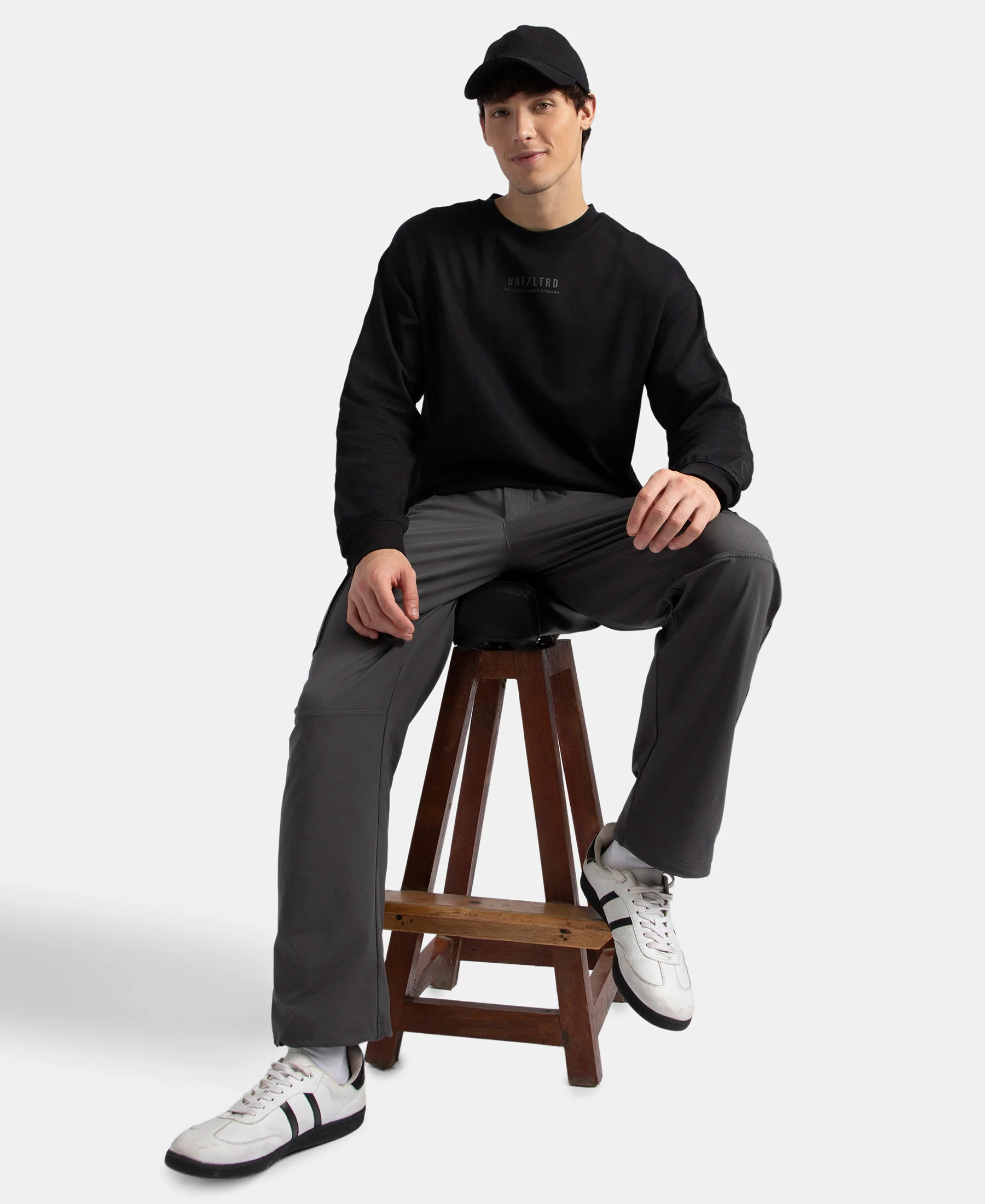 Super Combed Cotton Rich Oversized Graphic Printed Full Sleeve T-Shirt - Black - Image 4