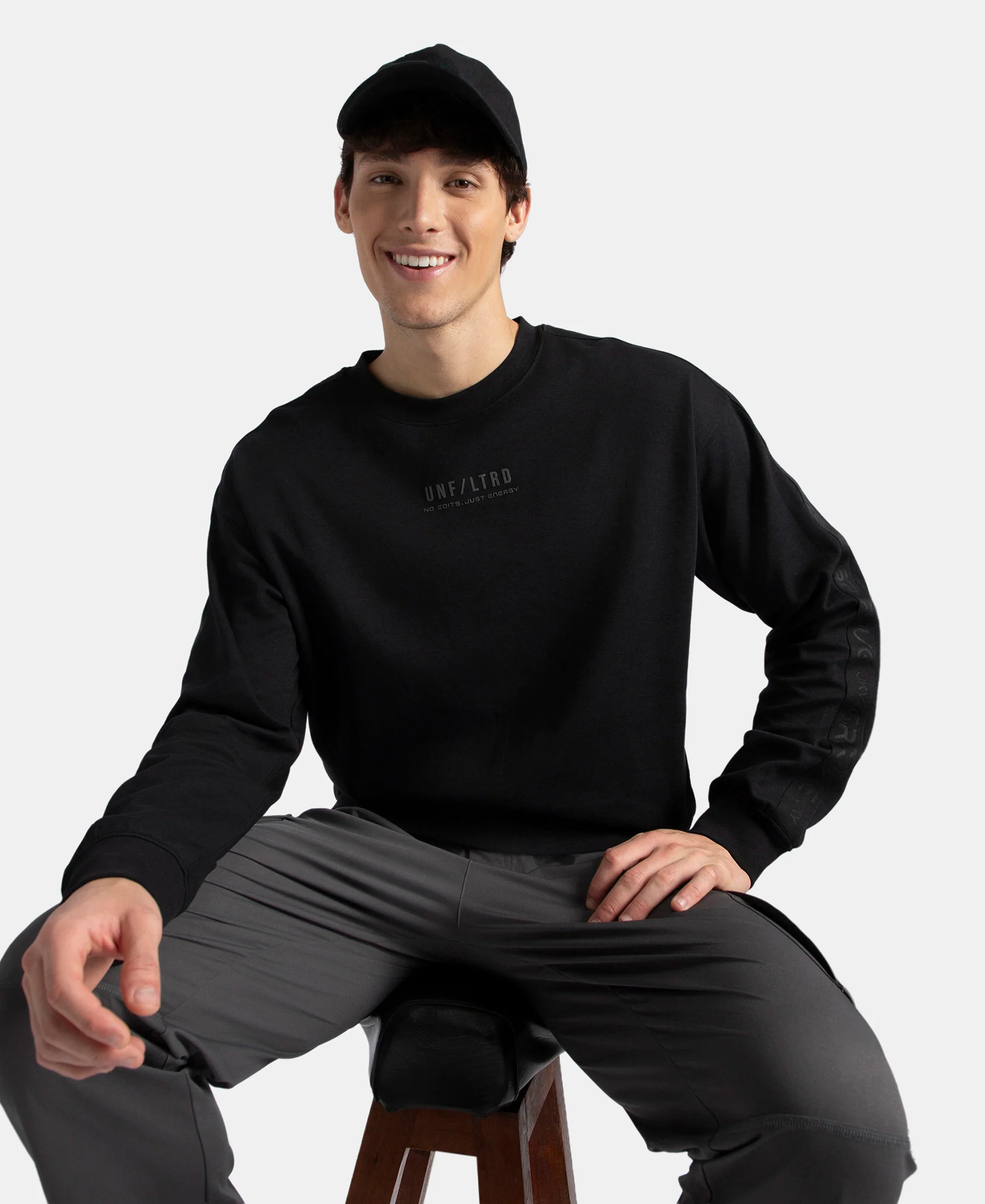 Super Combed Cotton Rich Oversized Graphic Printed Full Sleeve T-Shirt - Black - Image 5