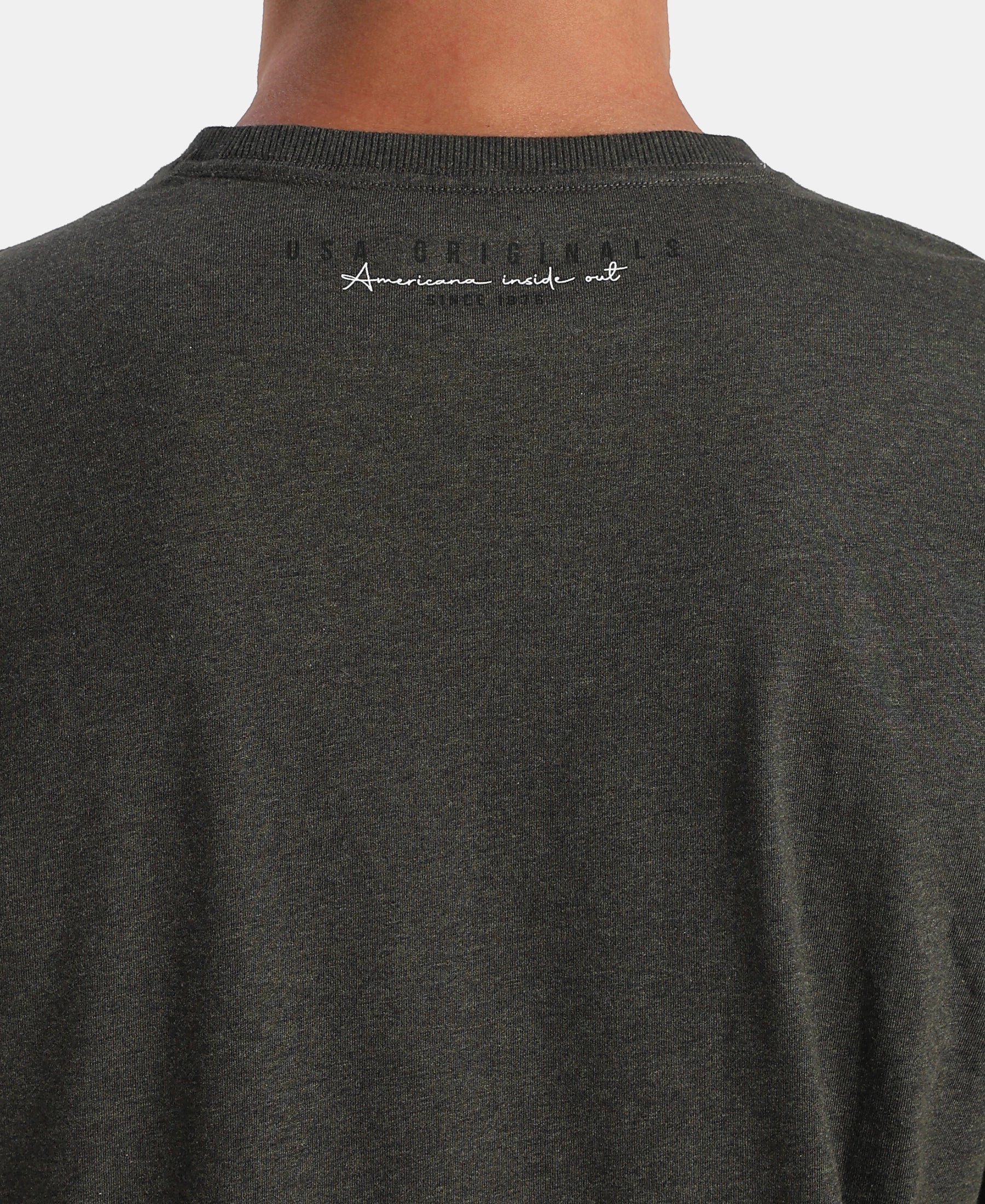 Super Combed Cotton Rich Graphic Printed Round Neck Full Sleeve T-Shirt - Olive Melange - Image 8