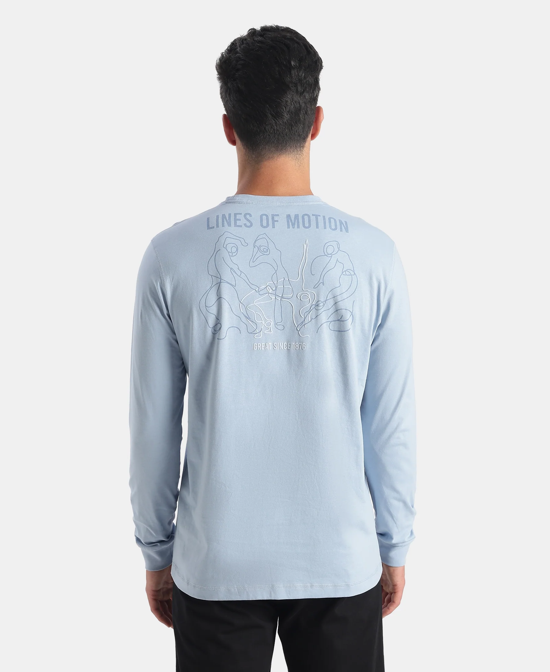 Super Combed Cotton Rich Graphic Printed Round Neck Full Sleeve T-Shirt - Soft Chambray - Image 3