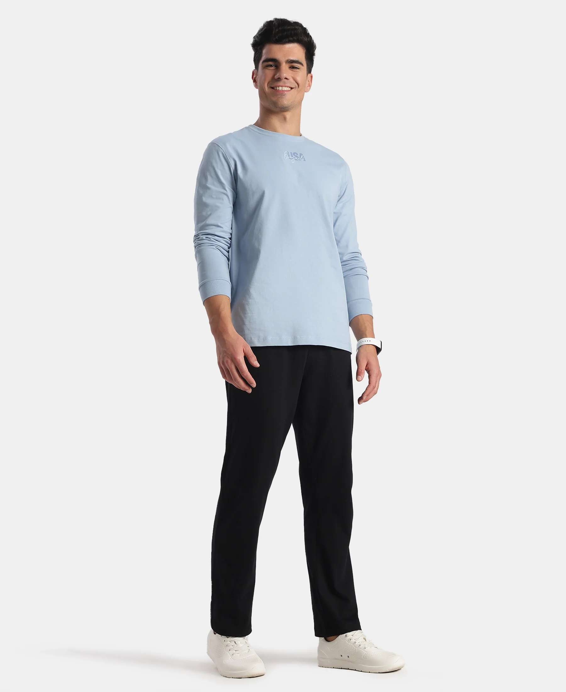 Super Combed Cotton Rich Graphic Printed Round Neck Full Sleeve T-Shirt - Soft Chambray - Image 4