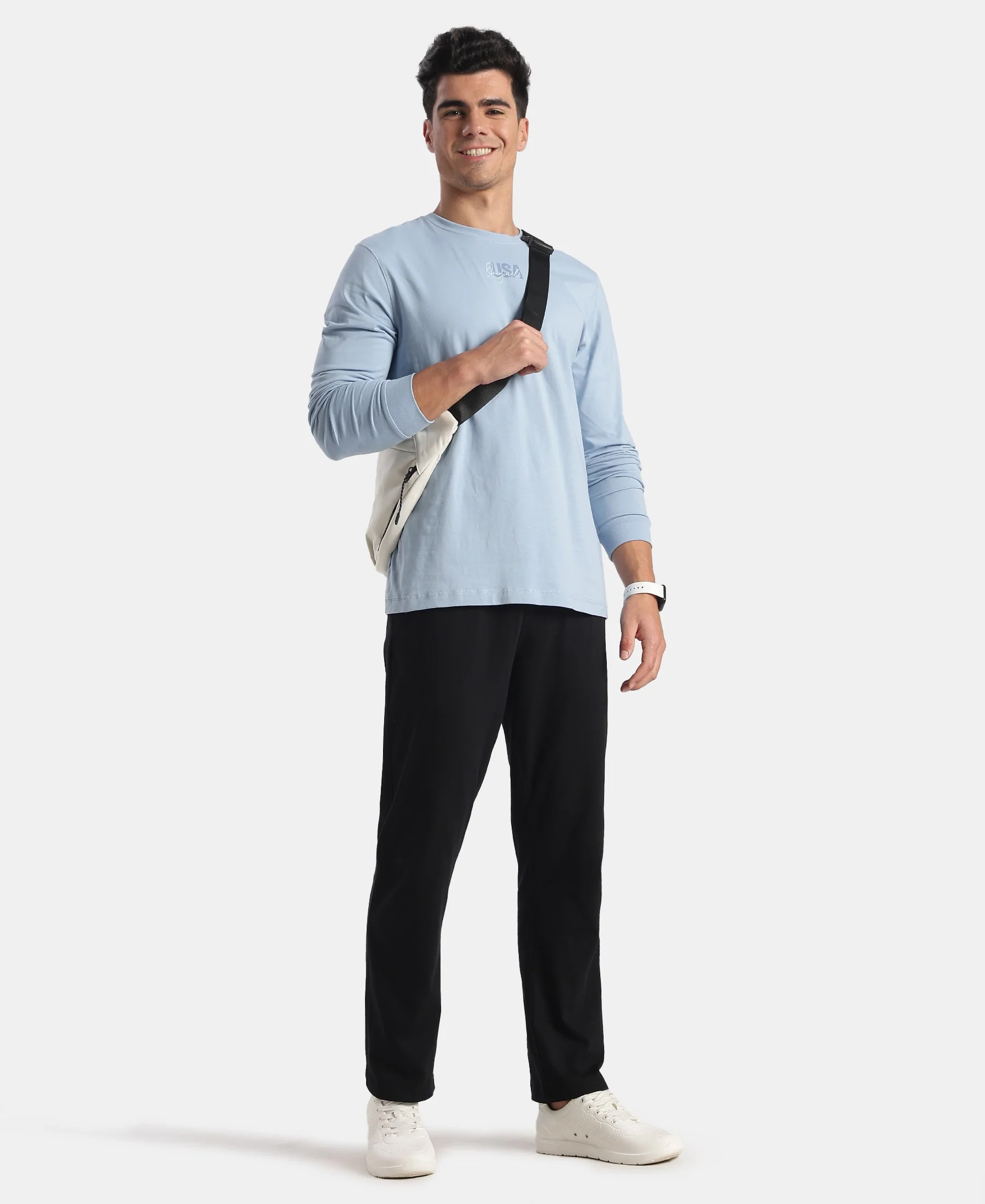 Super Combed Cotton Rich Graphic Printed Round Neck Full Sleeve T-Shirt - Soft Chambray - Image 6