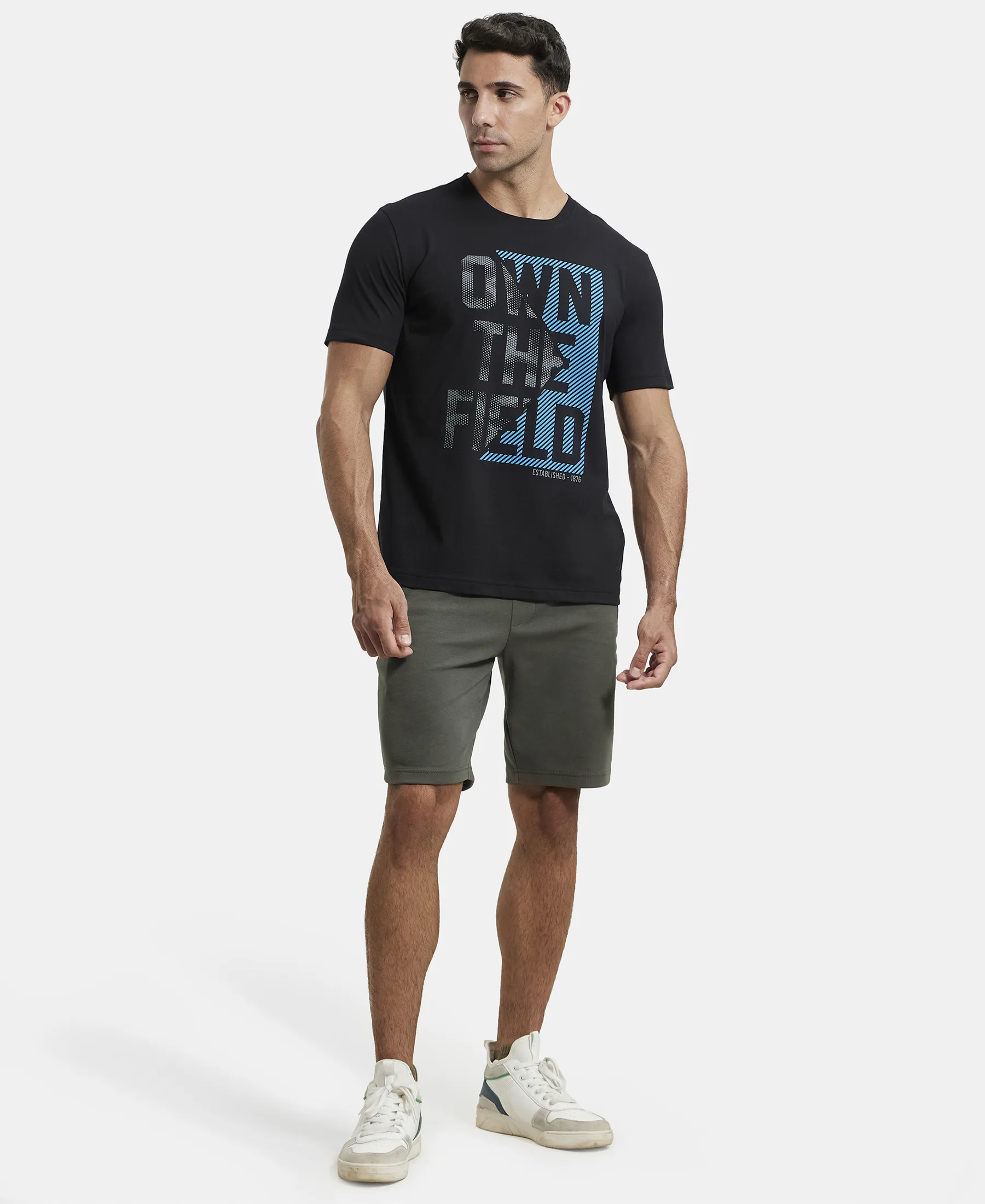 Super Combed Cotton Rich Graphic Printed Round Neck Half Sleeve T-Shirt - Black - Image 4