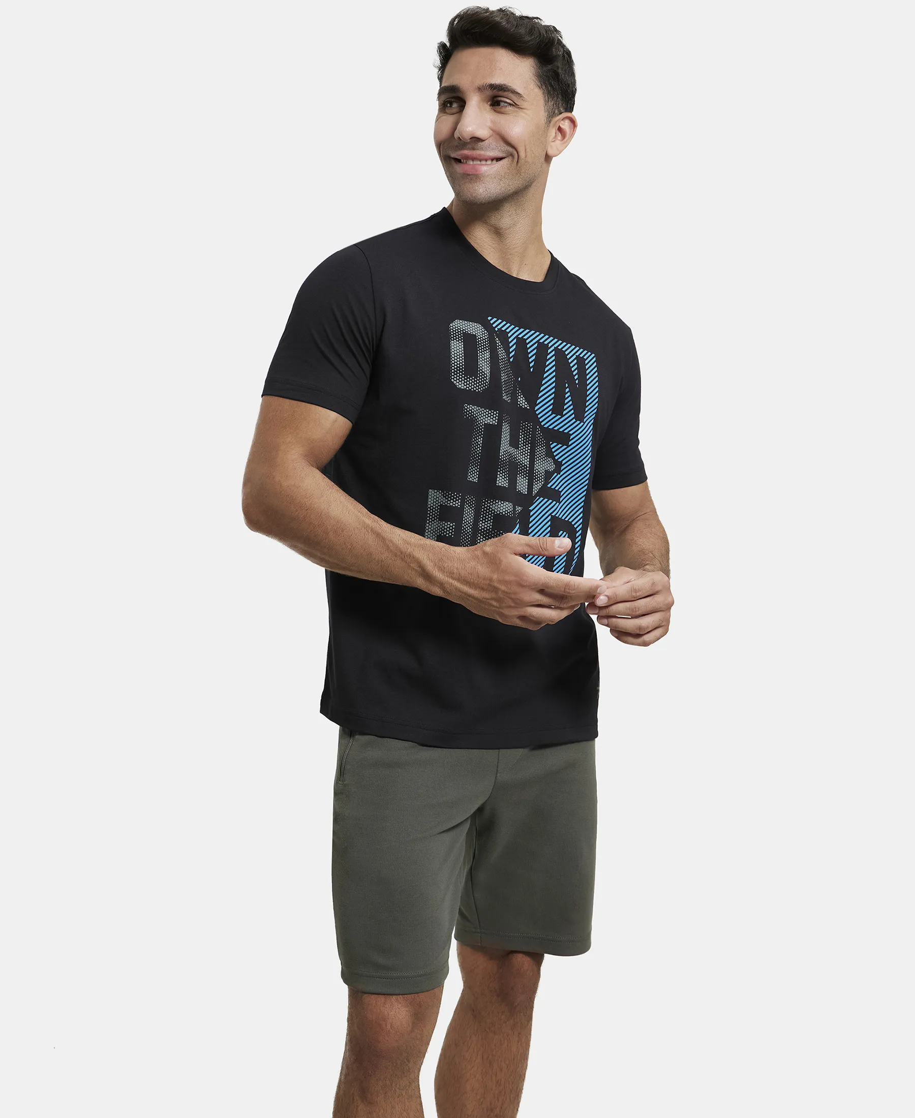 Super Combed Cotton Rich Graphic Printed Round Neck Half Sleeve T-Shirt - Black - Image 6