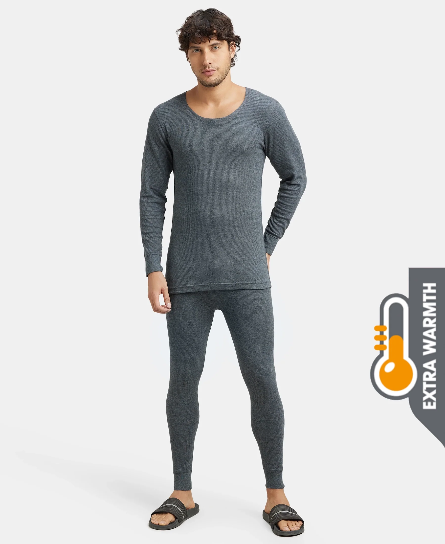 Extra Warmth Super Combed Cotton Rich Full Sleeve Thermal Set with StayWarm Technology - Charcoal Melange - Image 5