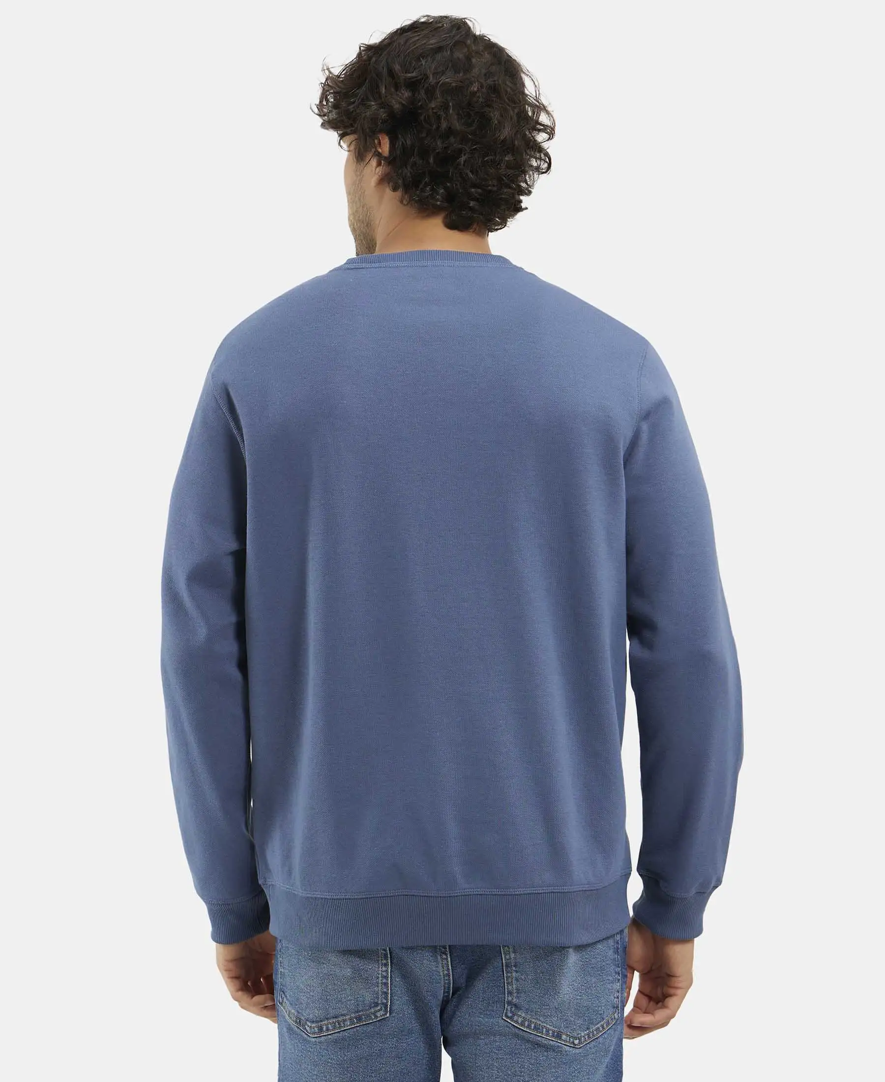 Super Combed Cotton Rich Pique Sweatshirt with Ribbed Cuffs - Vintage Indigo - Image 3