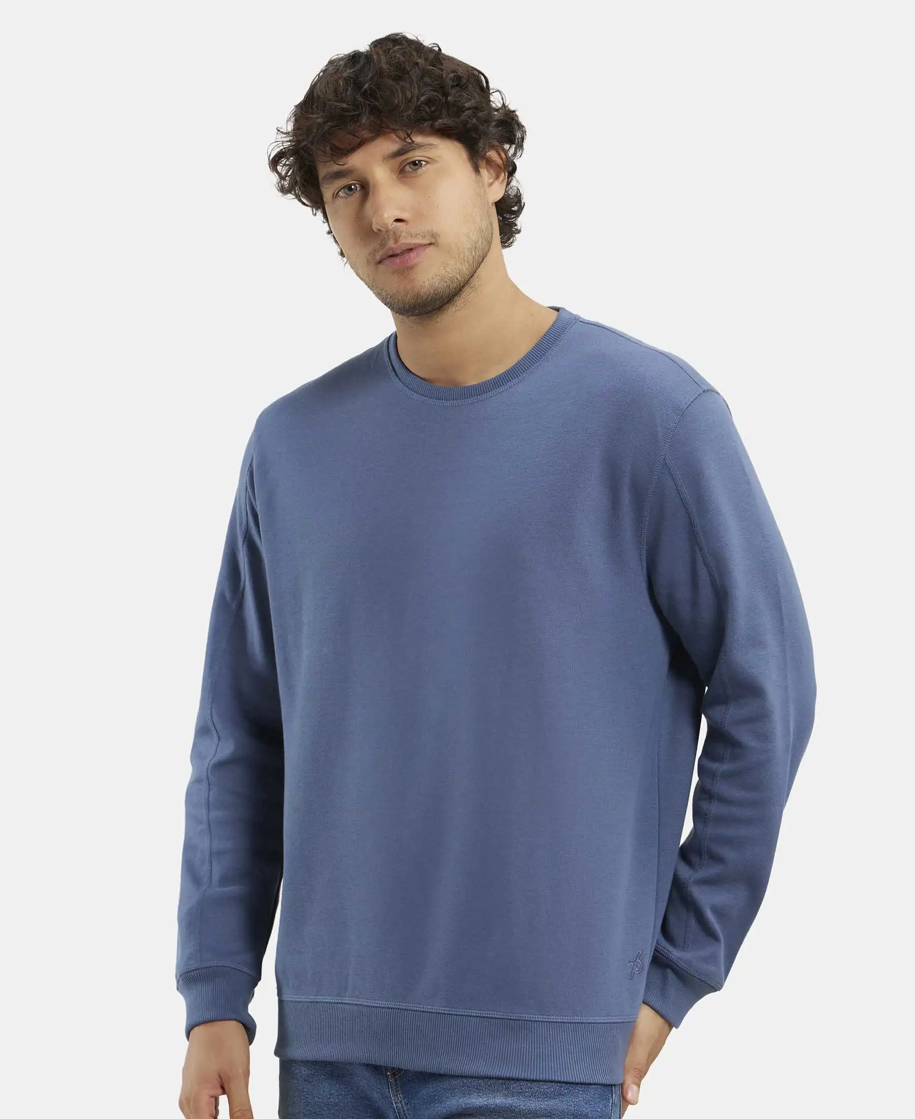 Super Combed Cotton Rich Pique Sweatshirt with Ribbed Cuffs - Vintage Indigo - Image 5