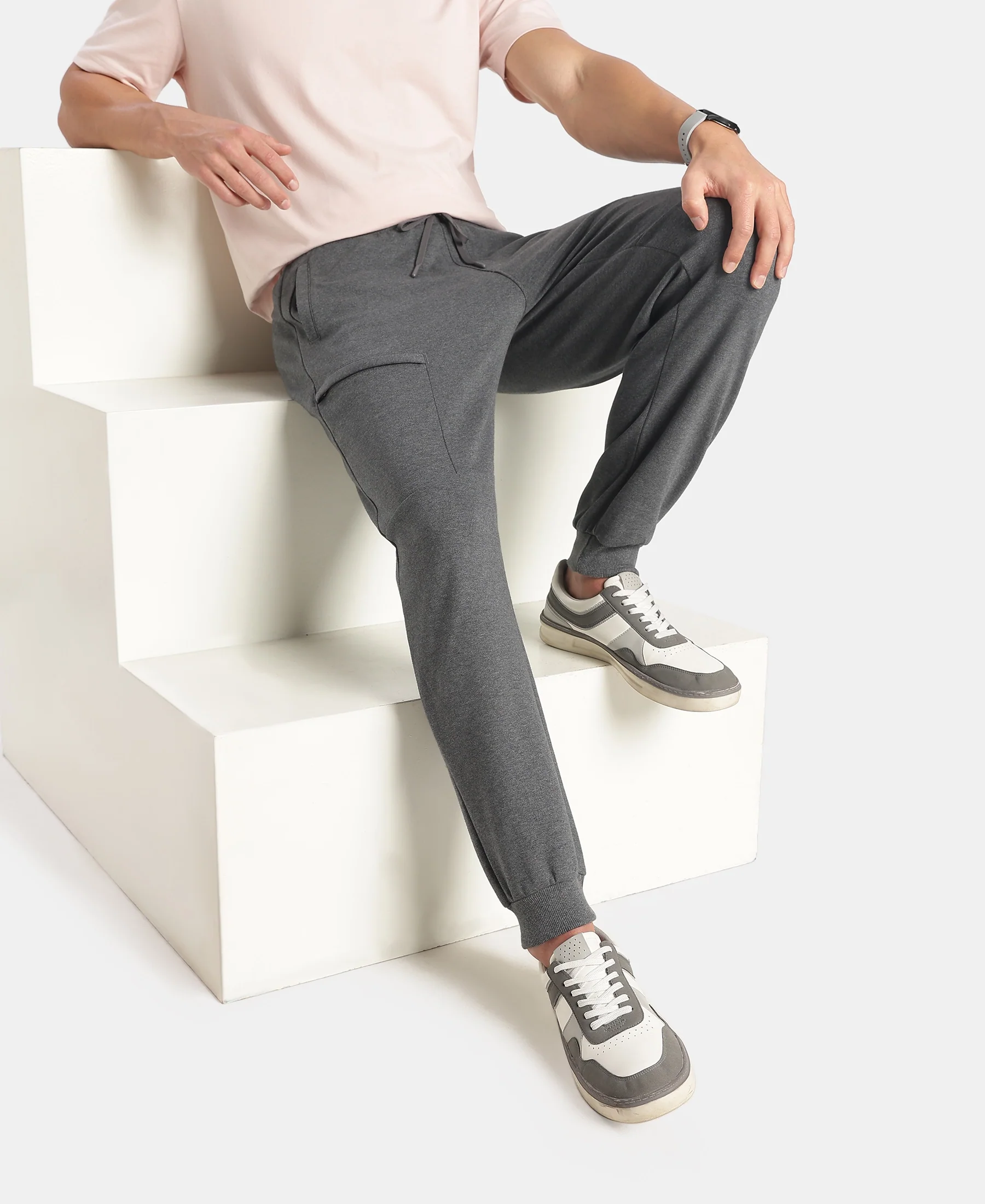 Super Combed Cotton Rich Regular Fit Jogger with Zipper Pockets - Charcoal Melange - Image 5