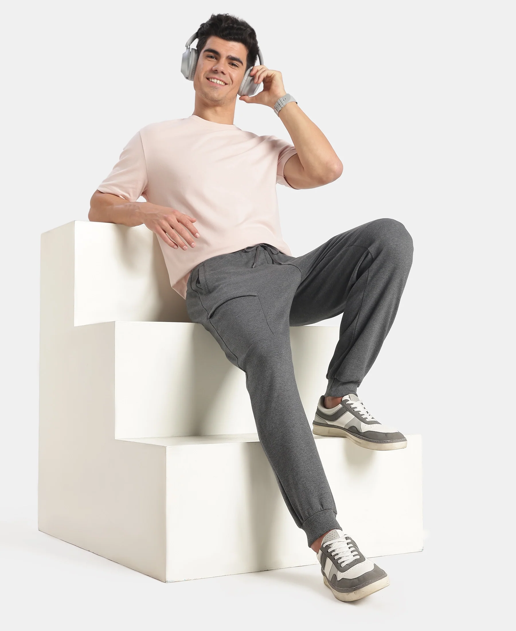 Super Combed Cotton Rich Regular Fit Jogger with Zipper Pockets - Charcoal Melange - Image 6