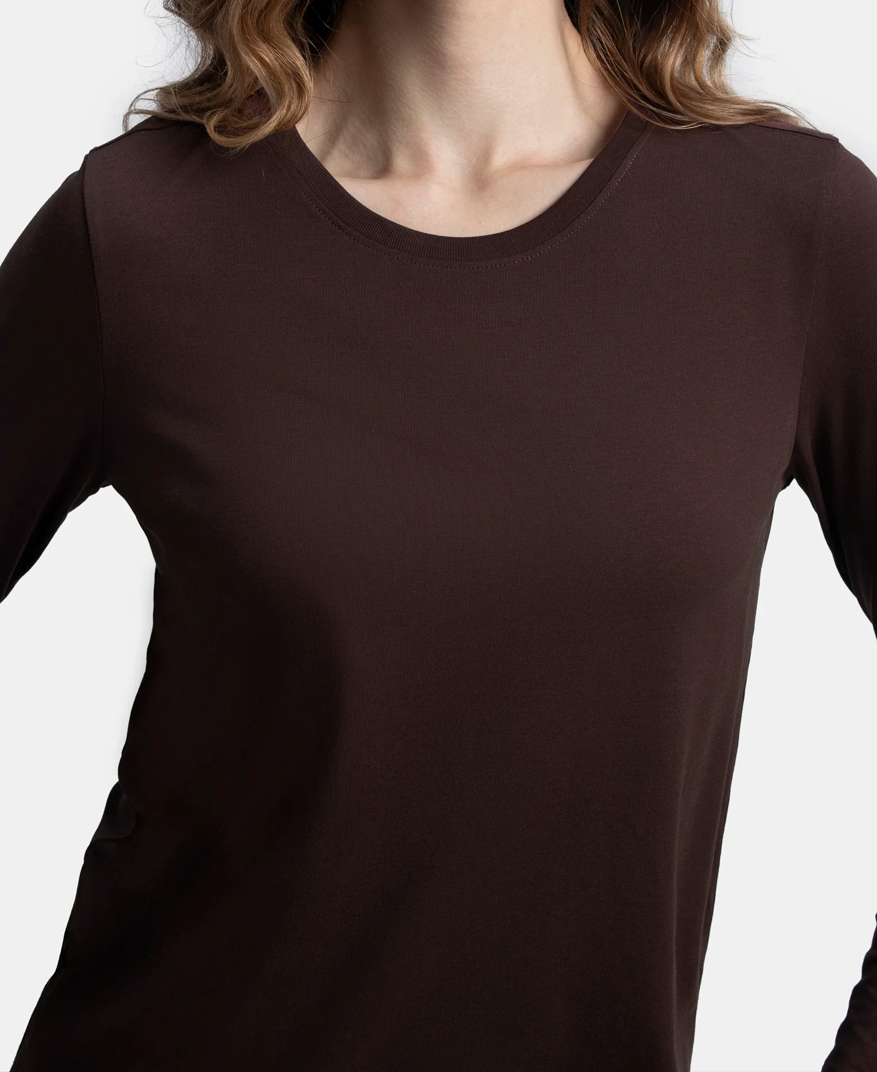 Super Combed Cotton Rich Relaxed Fit Solid Round Neck Full Sleeve T-Shirt - Puce - Image 7