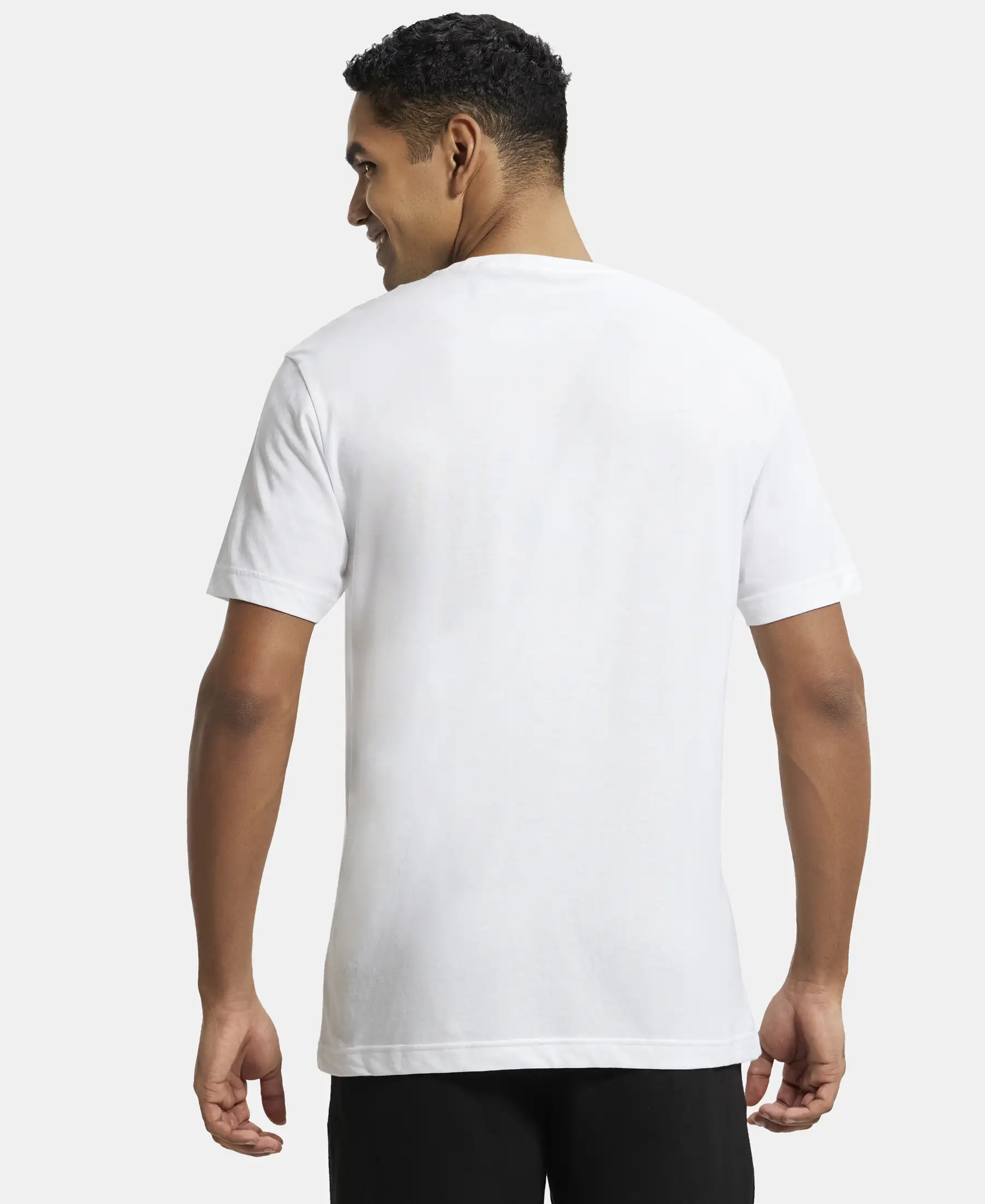 Super Combed Cotton Rich Round Neck Half Sleeve T-Shirt - White - Image 3
