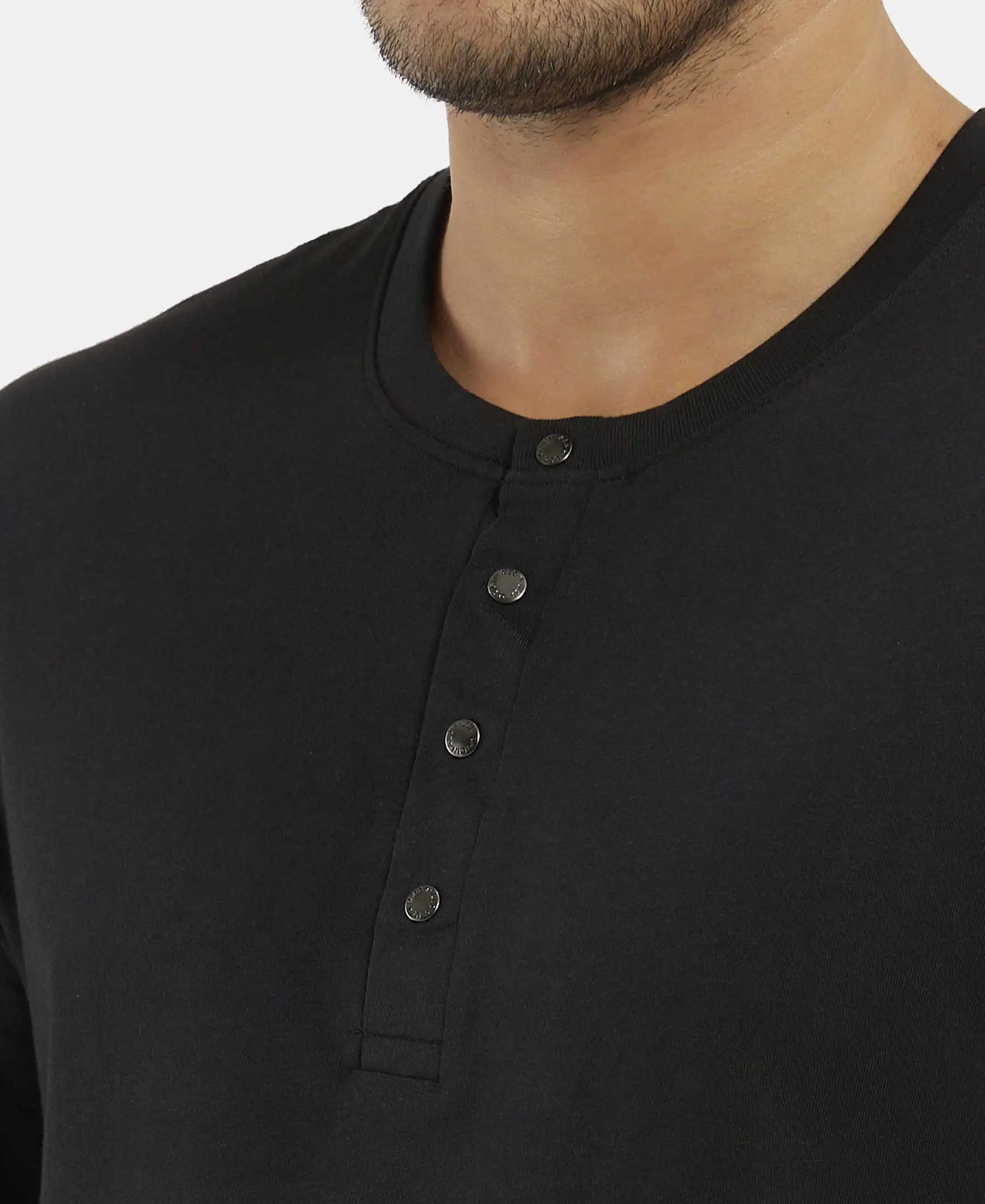 Super Combed Cotton Rich Solid Full Sleeve Henley T-Shirt - Black - Image 7