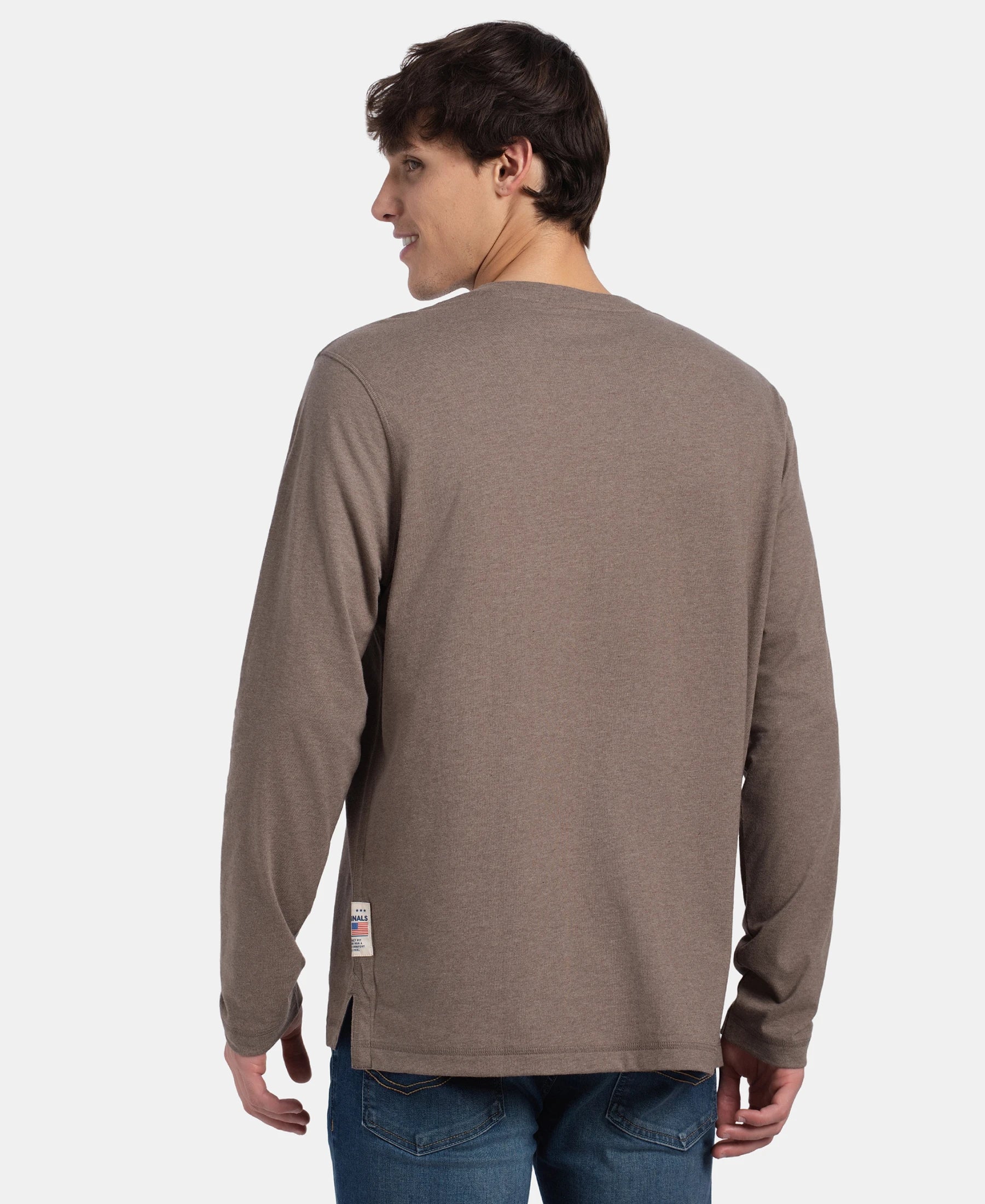 Super Combed Cotton Rich Solid Full Sleeve Henley T-Shirt - Dark Khaki Melange - Image 3