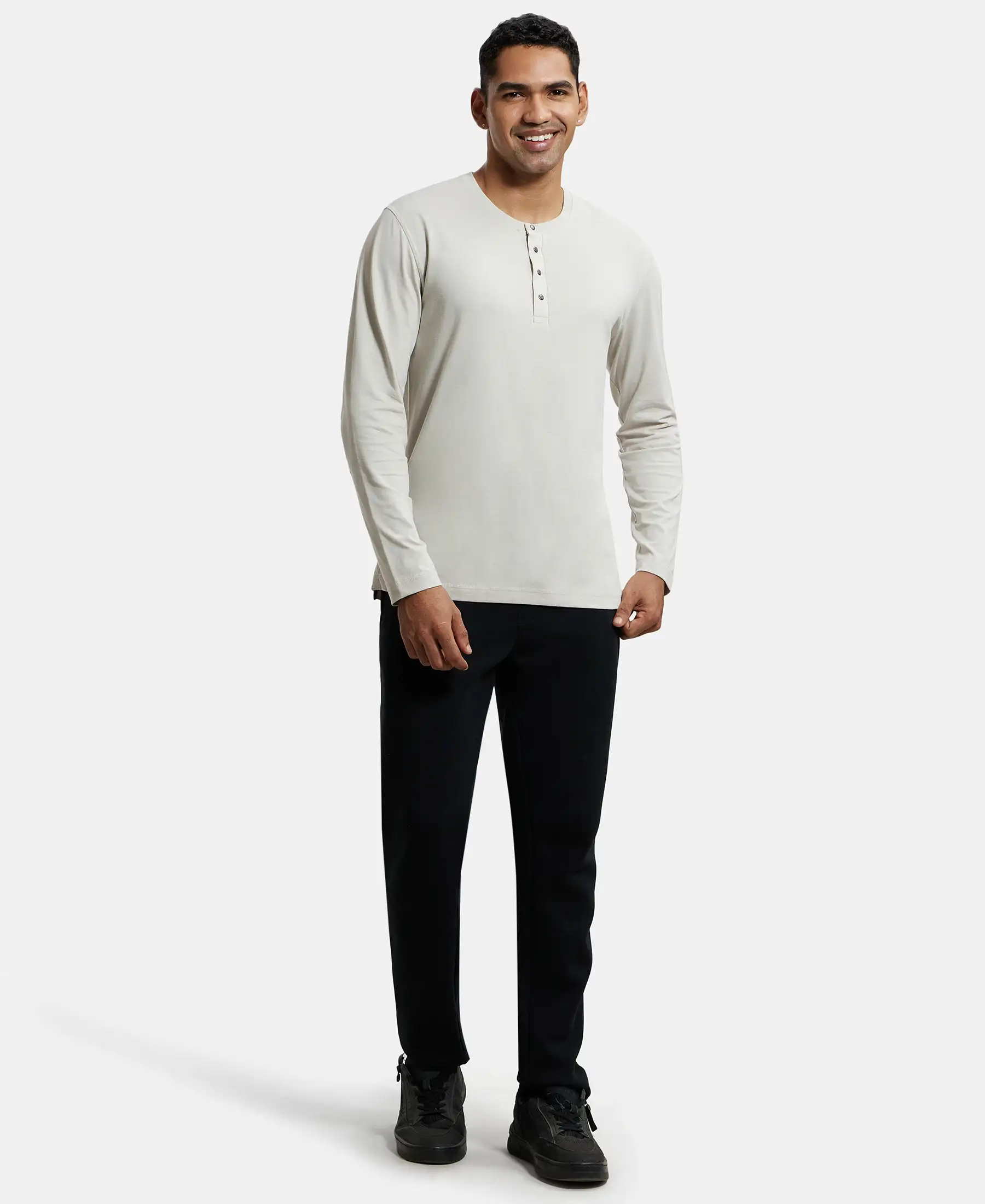Super Combed Cotton Rich Solid Full Sleeve Henley T-Shirt - Moonstruck - Image 4