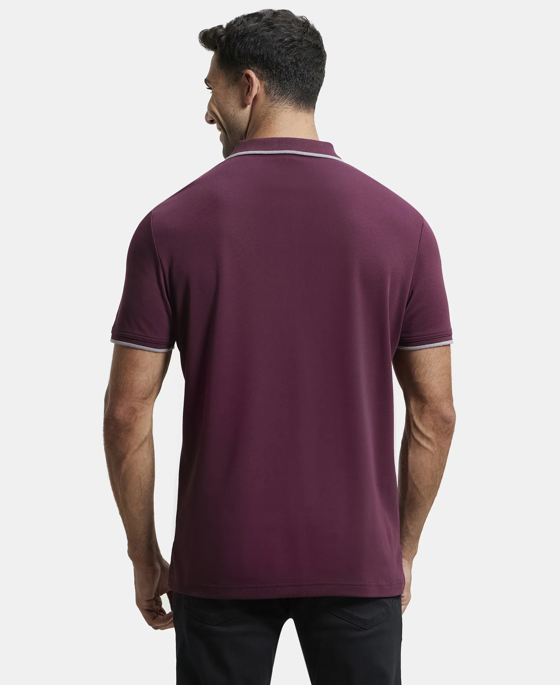 Super Combed Cotton Rich Solid Half Sleeve Polo T-Shirt - Wine Tasting - Image 3