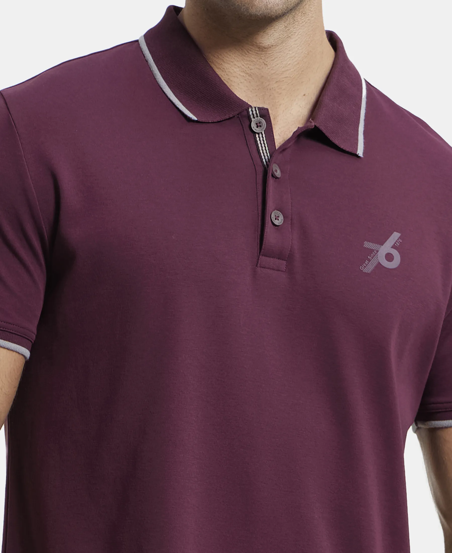 Super Combed Cotton Rich Solid Half Sleeve Polo T-Shirt - Wine Tasting - Image 7