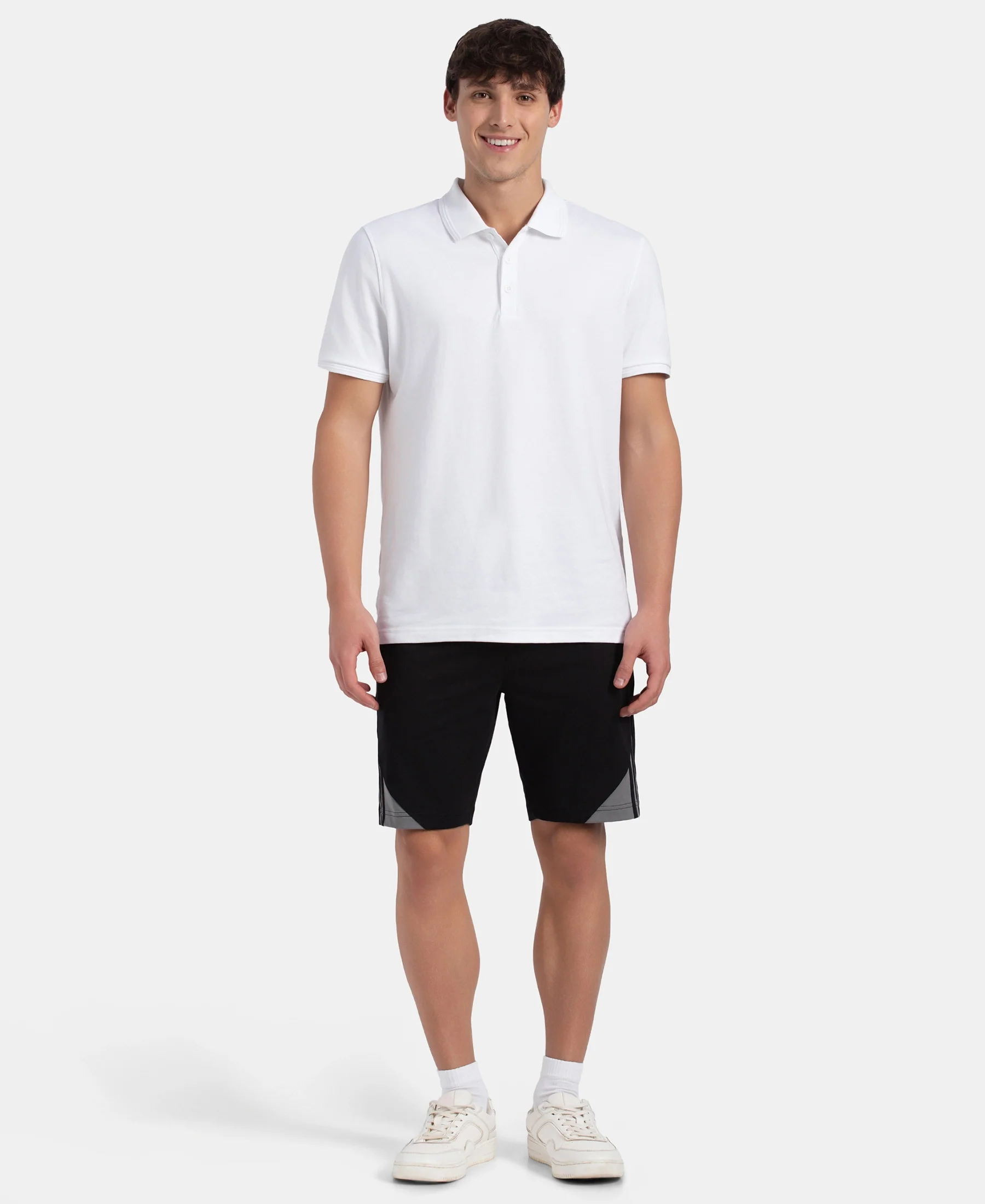 Super Combed Cotton Rich Straight Fit Shorts with Zipper Pockets - Black & Performance Grey - Image 4